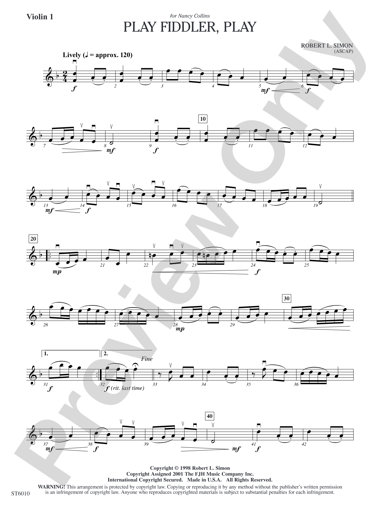 Play Fiddler, Play: Violin 1