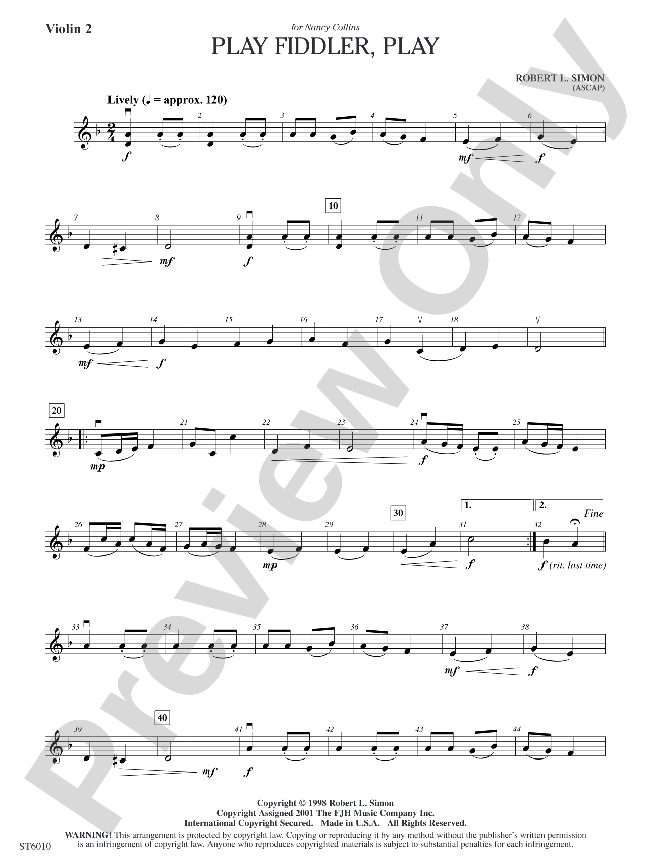 Play Fiddler, Play: Violin 2