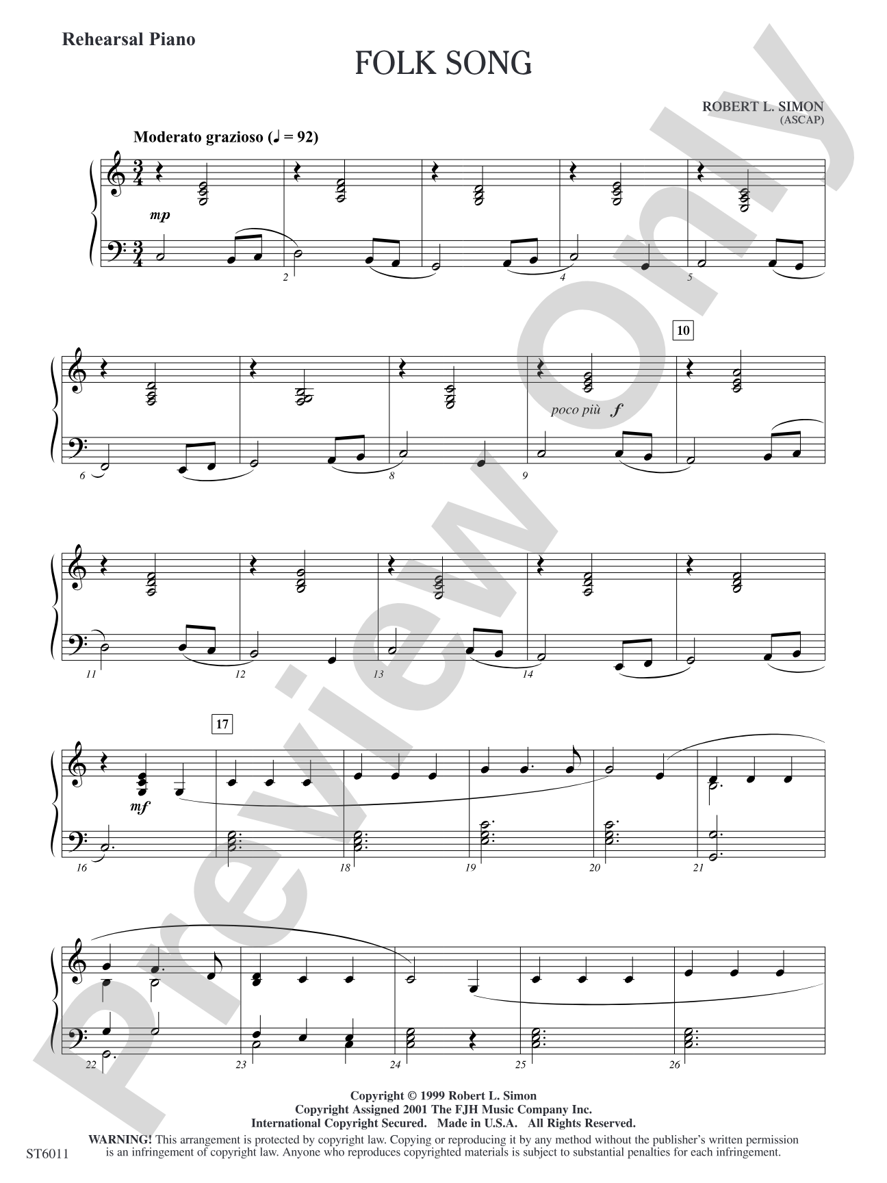 Folk Song (Gum Tree Canoe): Rehearsal Piano