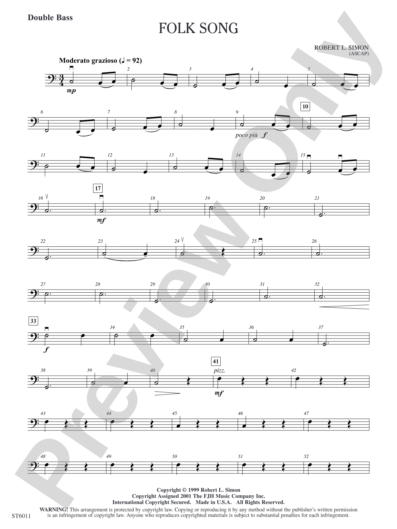 Folk Song (Gum Tree Canoe): Double Bass