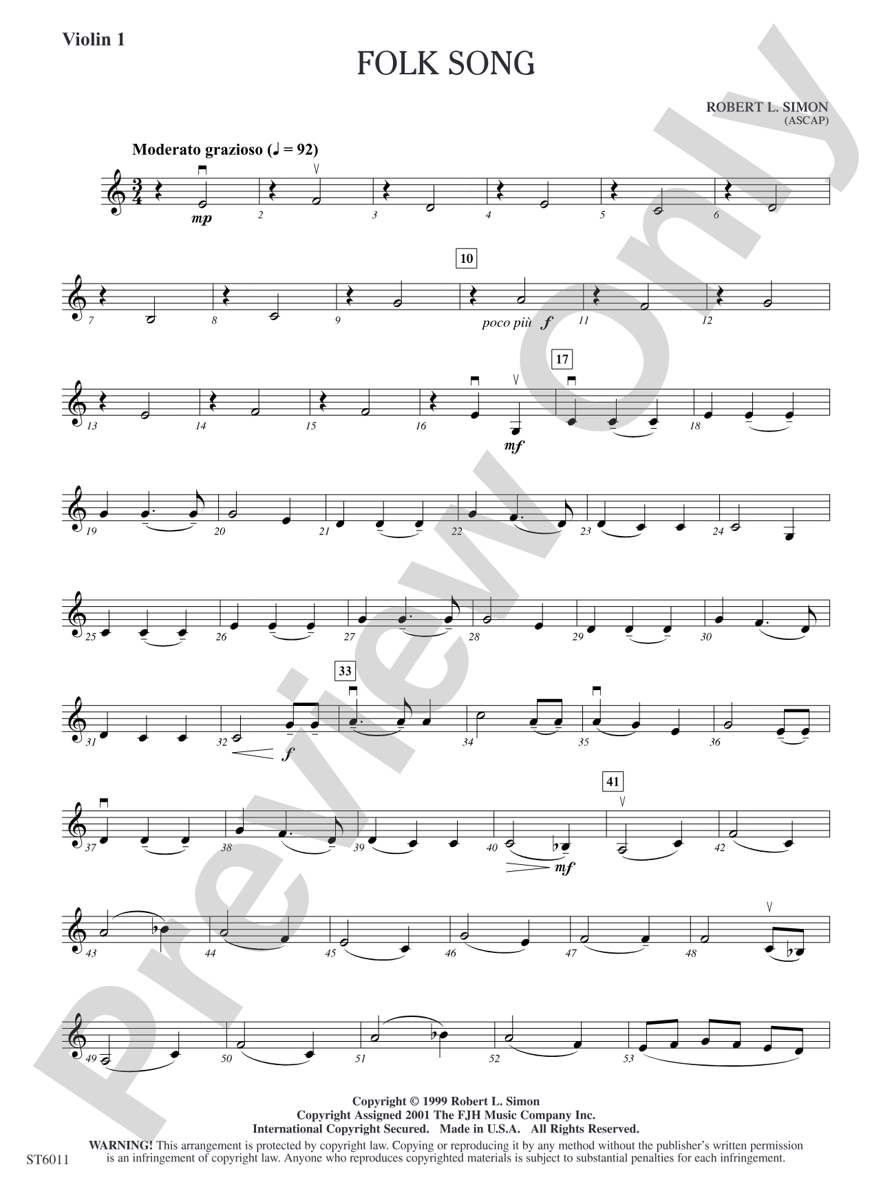 Folk Song (Gum Tree Canoe): Violin 1