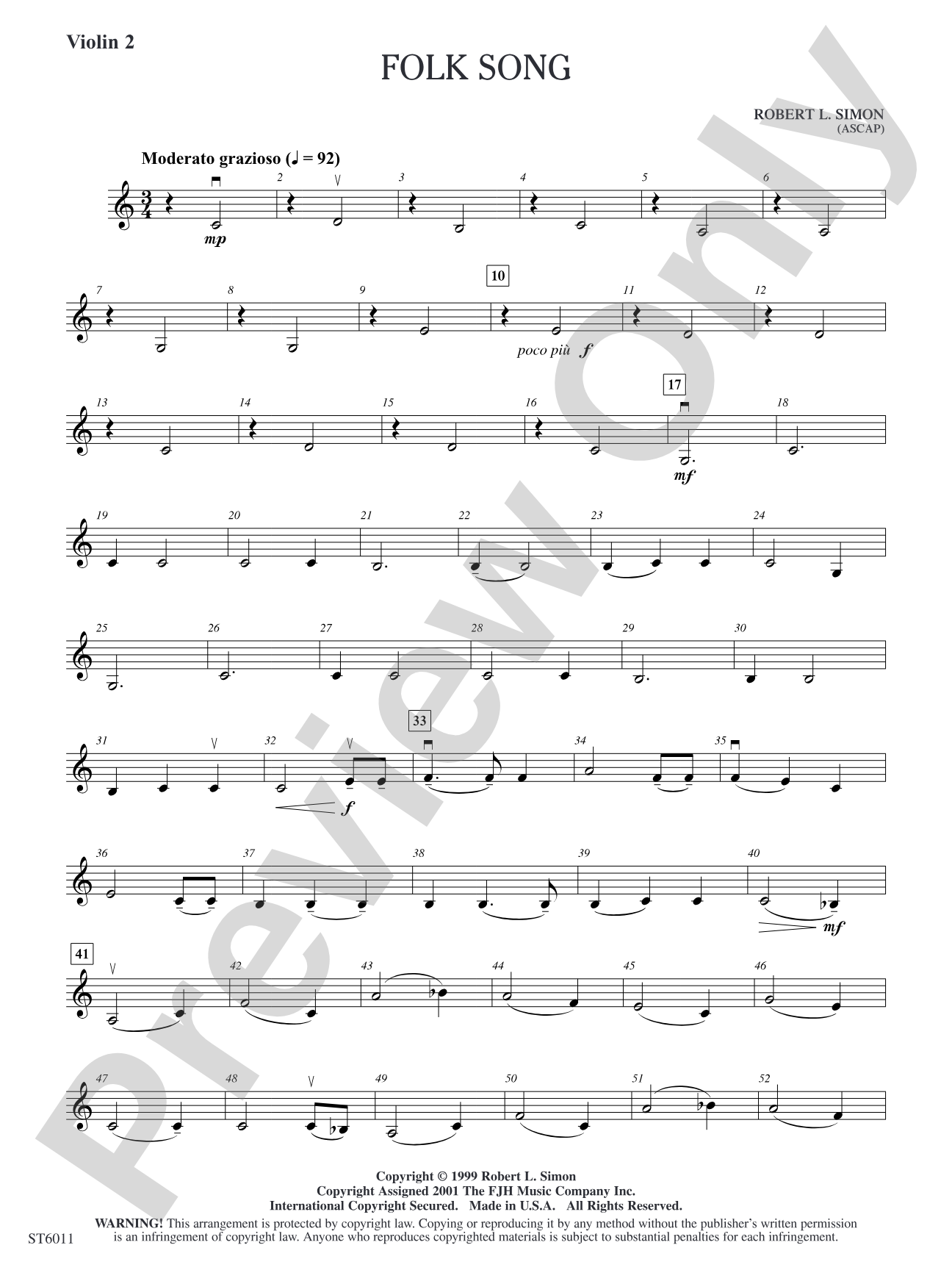 Folk Song (Gum Tree Canoe): Violin 2