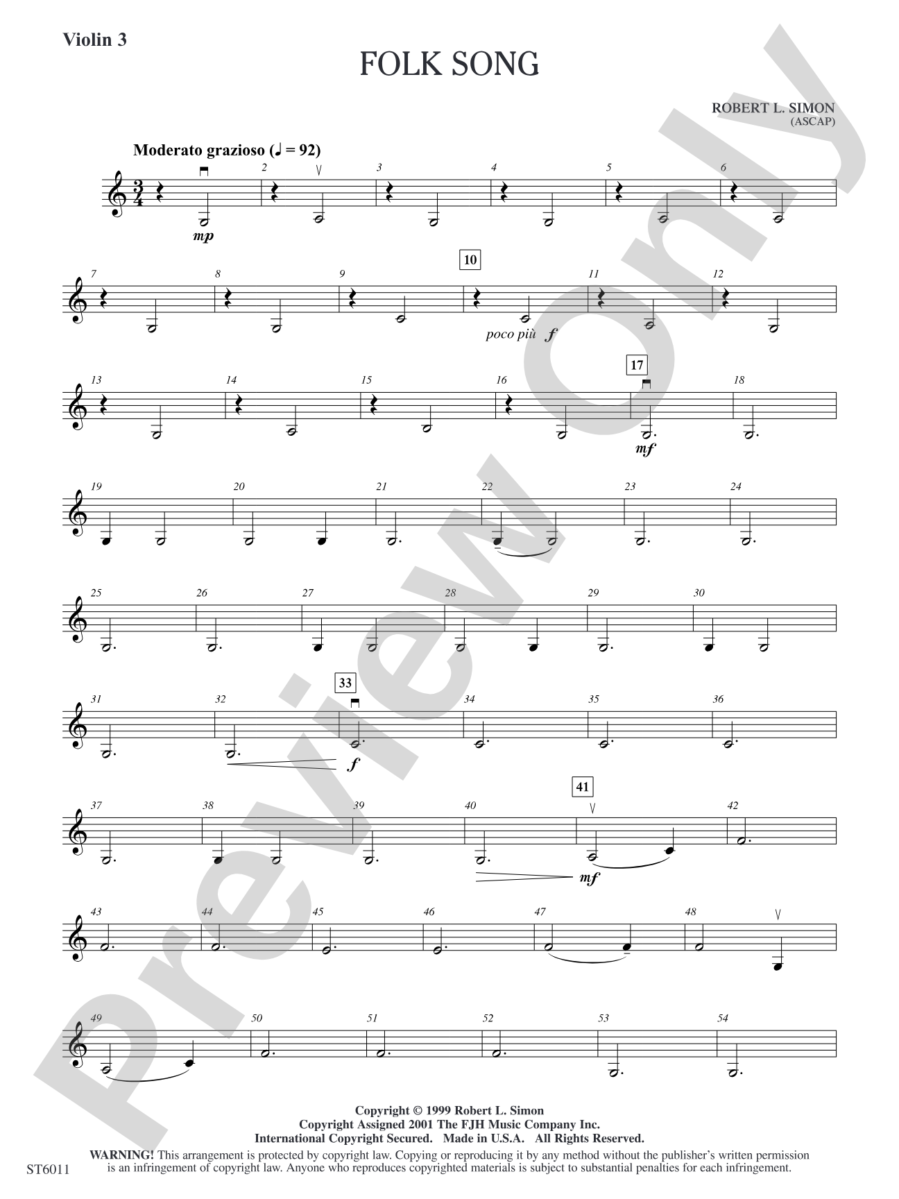 Folk Song (Gum Tree Canoe): Violin 3