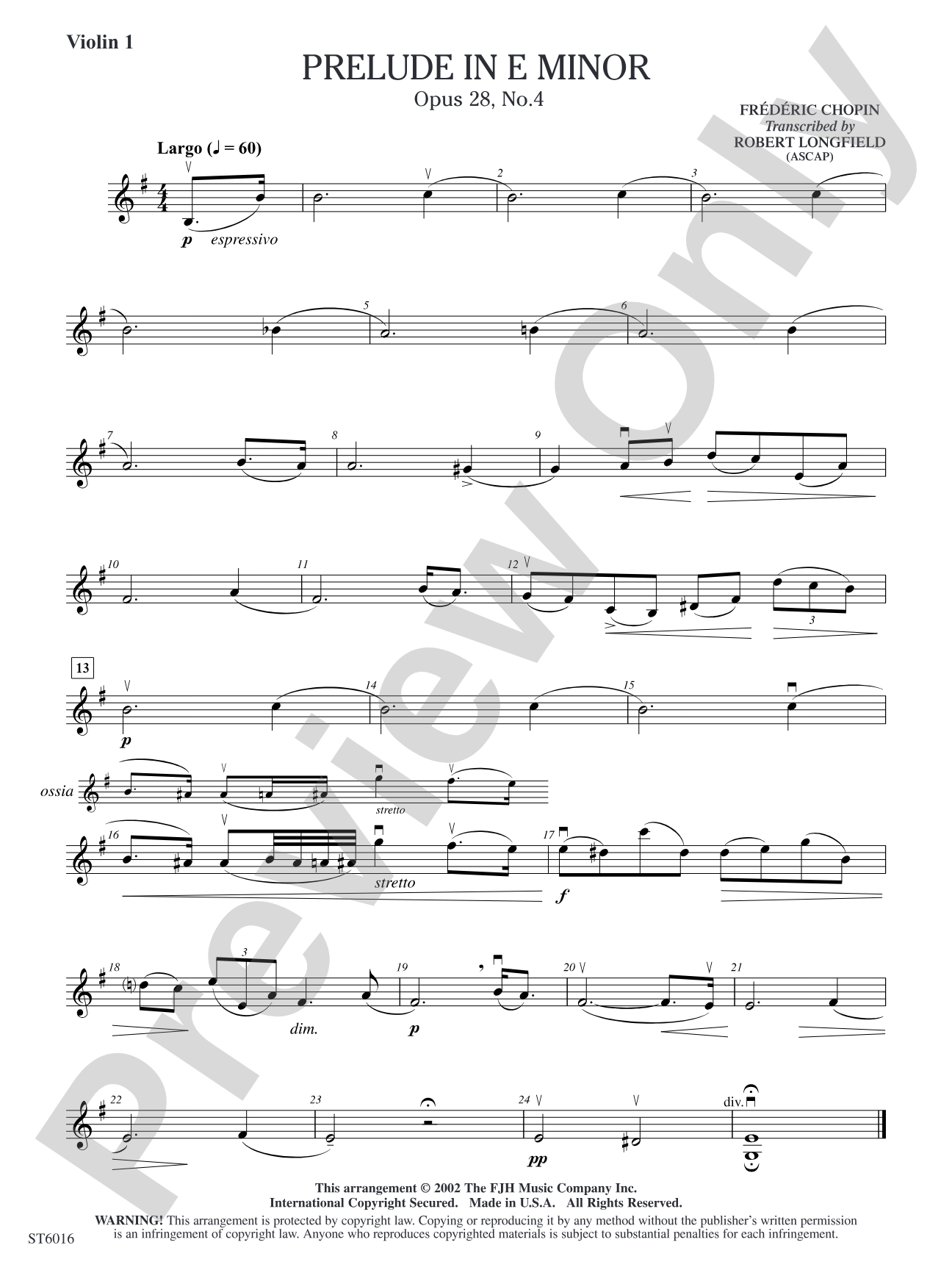 Prelude in E Minor: Violin 1
