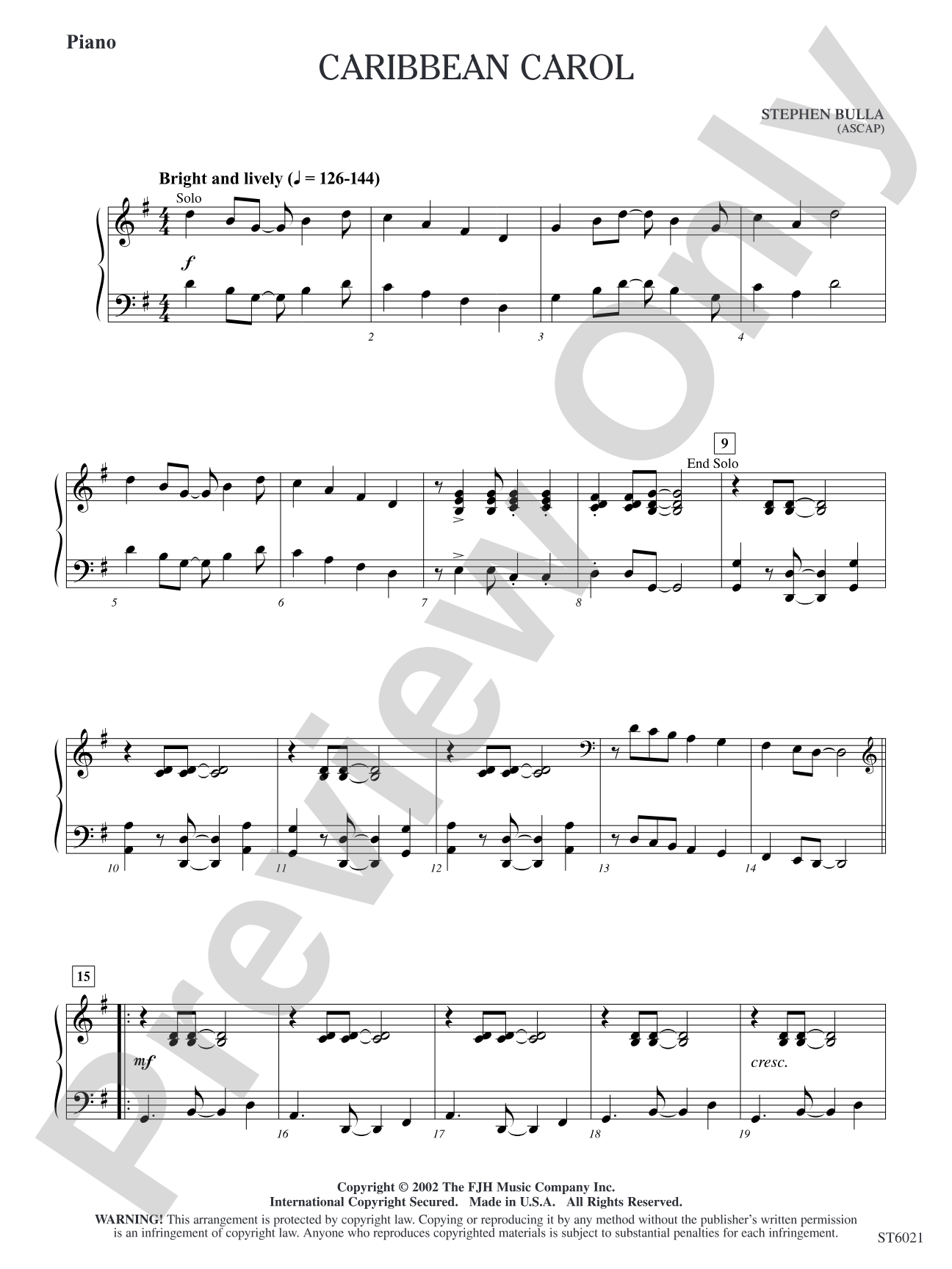Caribbean Carol: Piano