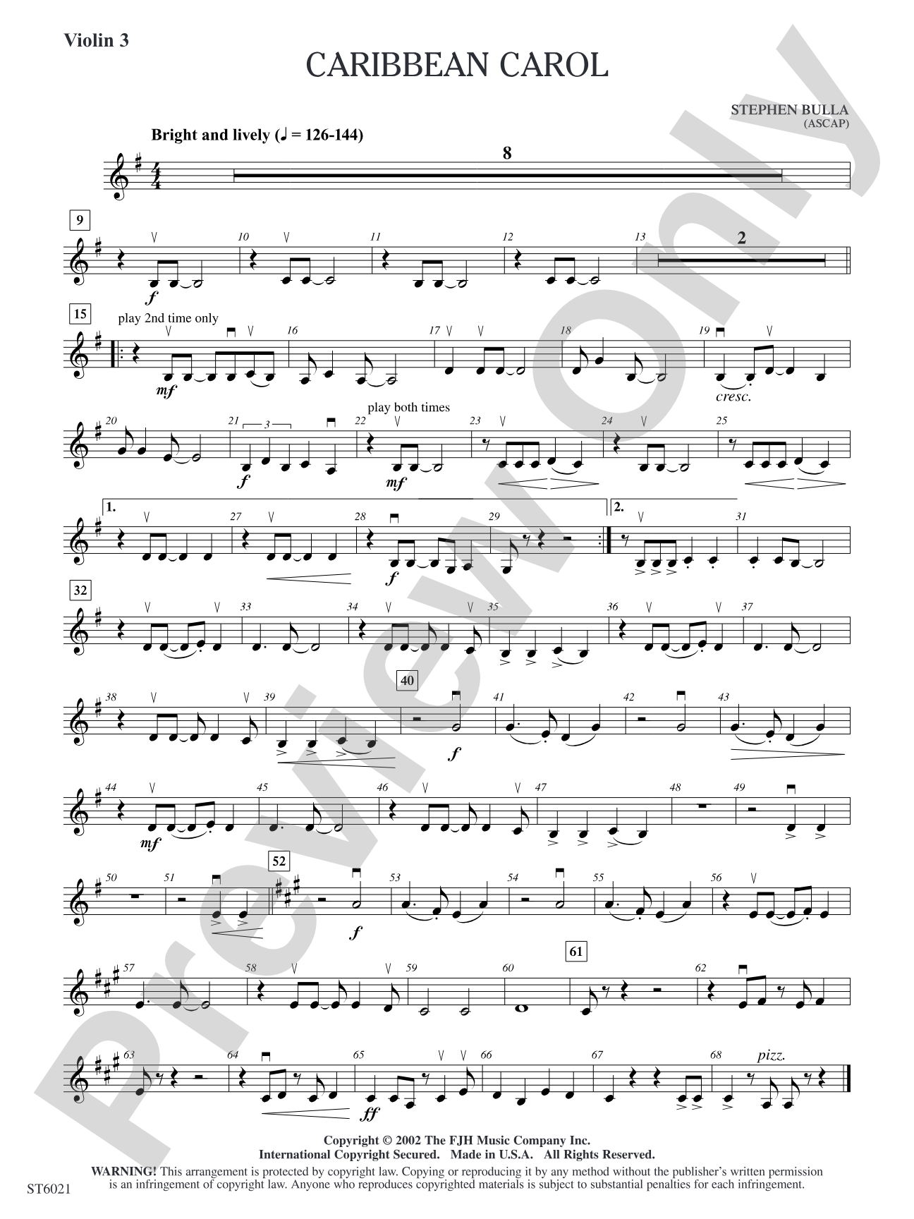 Caribbean Carol: Optional Violin 3