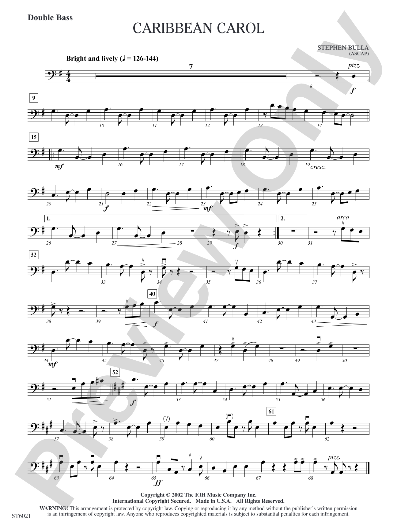 Caribbean Carol: Double Bass