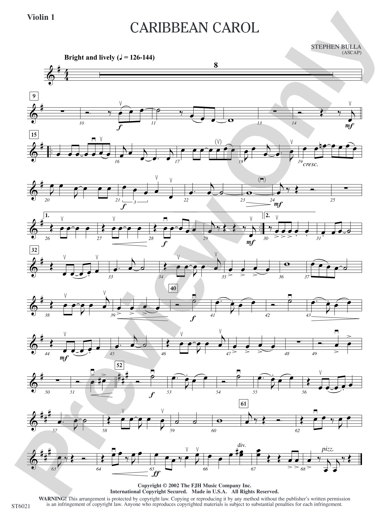 Caribbean Carol: Violin 1
