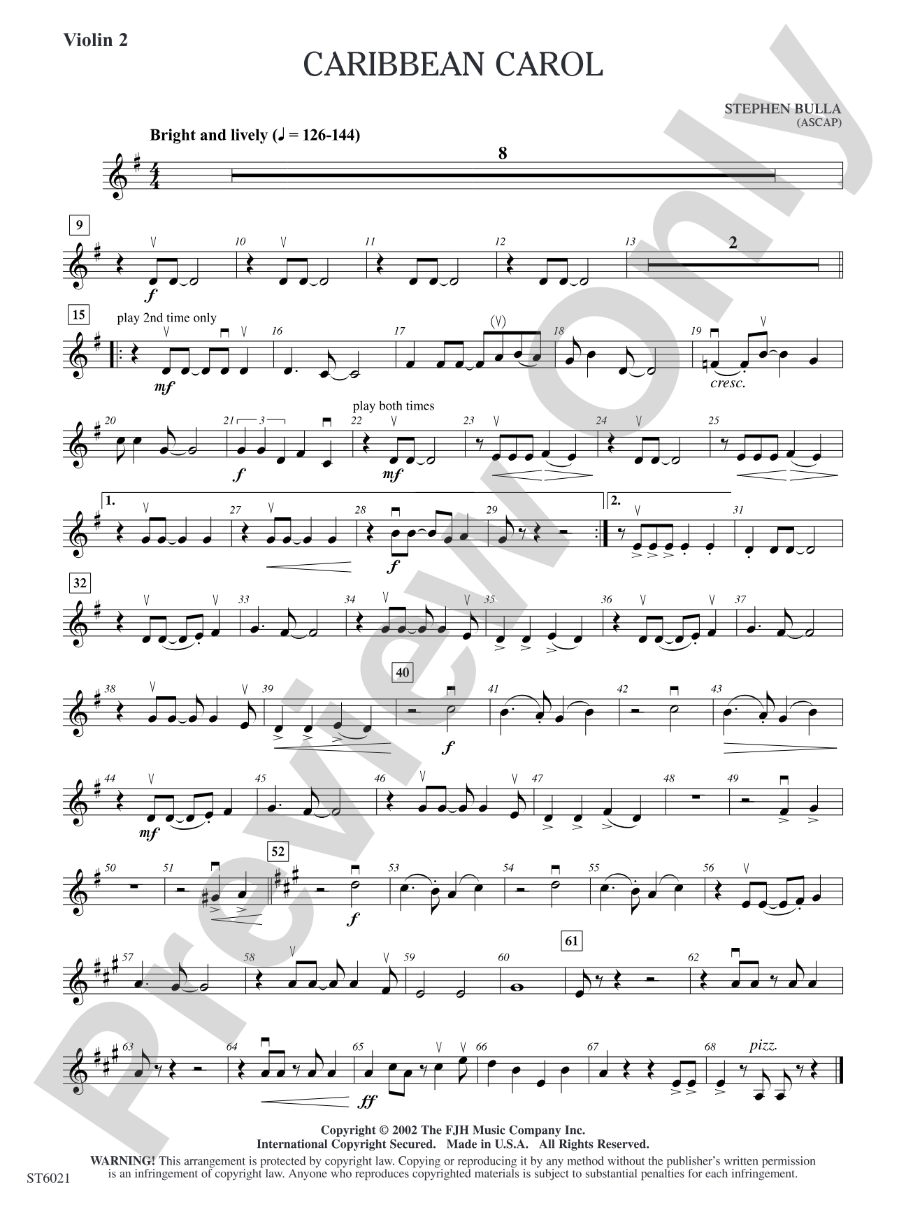 Caribbean Carol: Violin 2