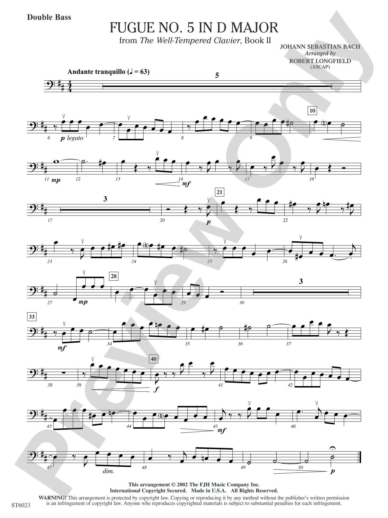 Fugue No. 5 in D Major: Double Bass