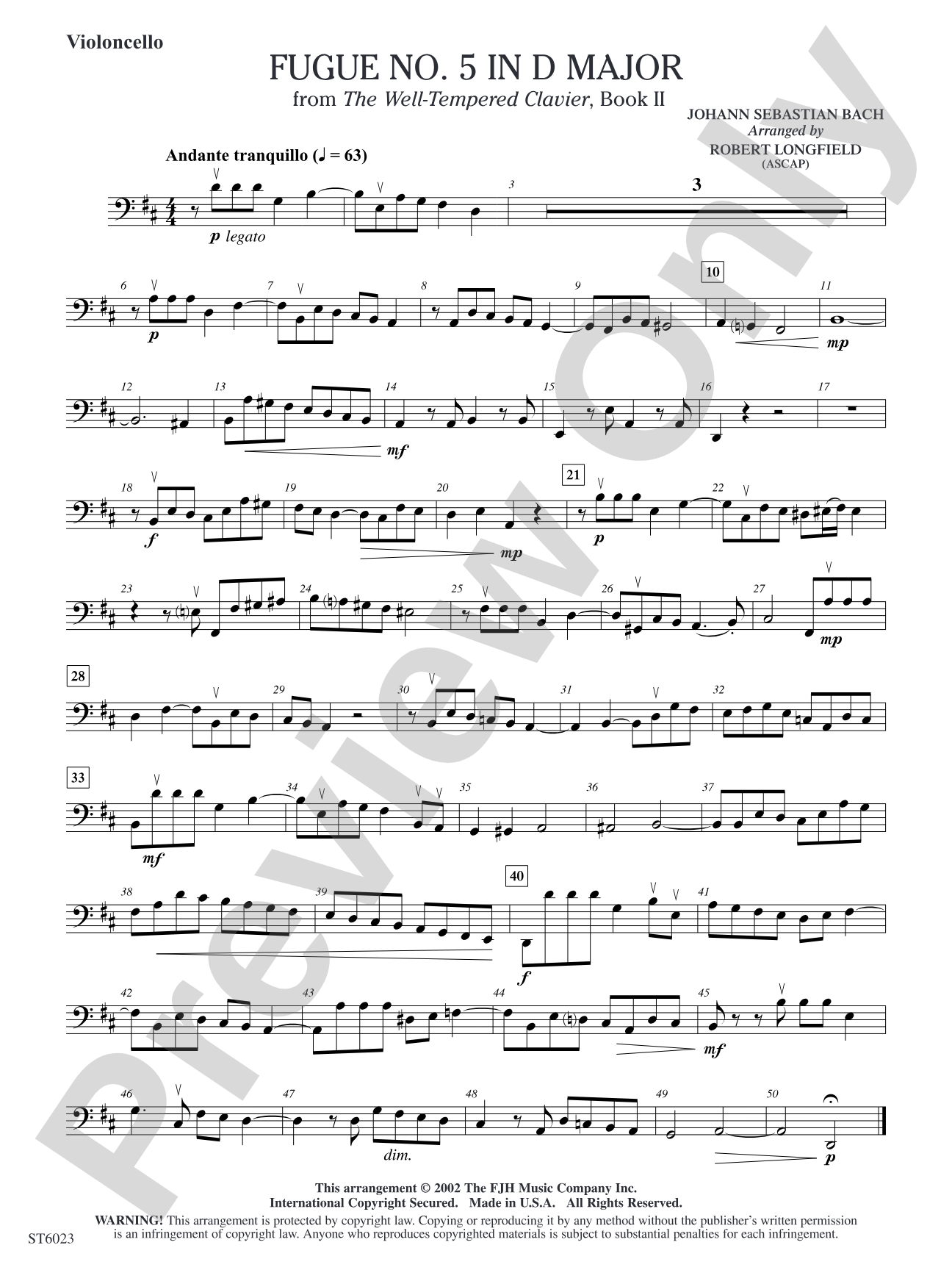 Fugue No. 5 in D Major: Violoncello