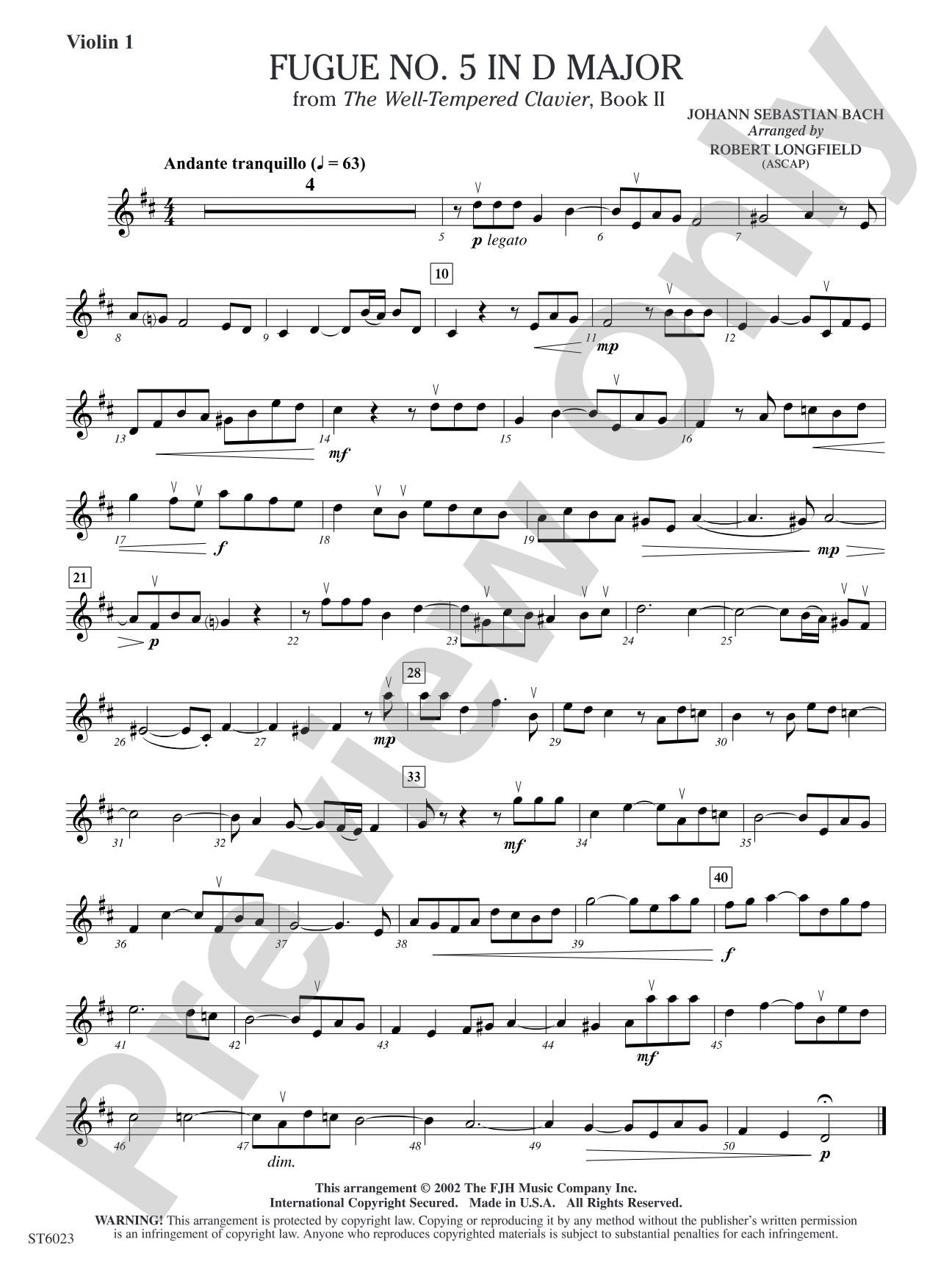 Fugue No. 5 in D Major: Violin 1