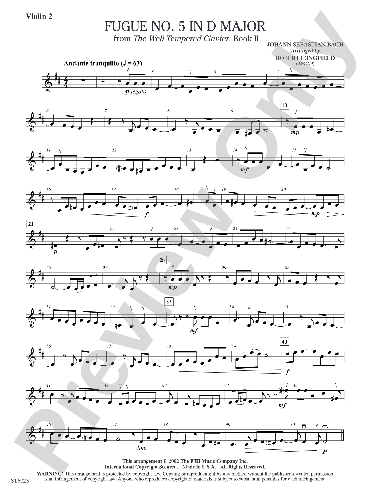 Fugue No. 5 in D Major: Violin 2