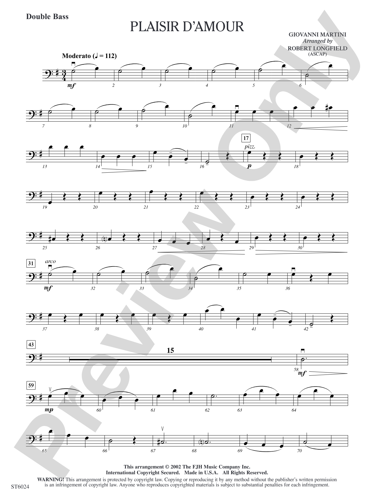 Plaisir d'amour: Double Bass