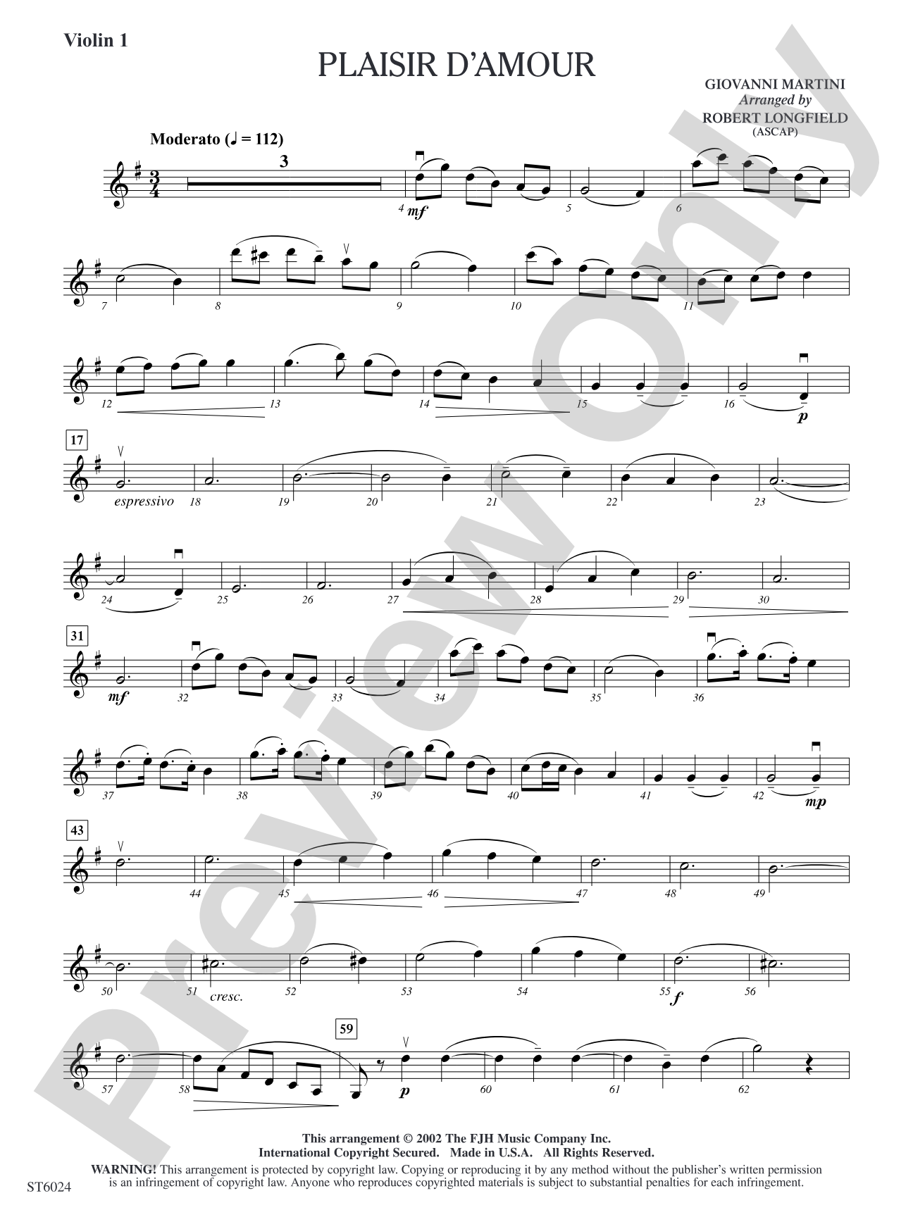 Plaisir d'amour: Violin 1