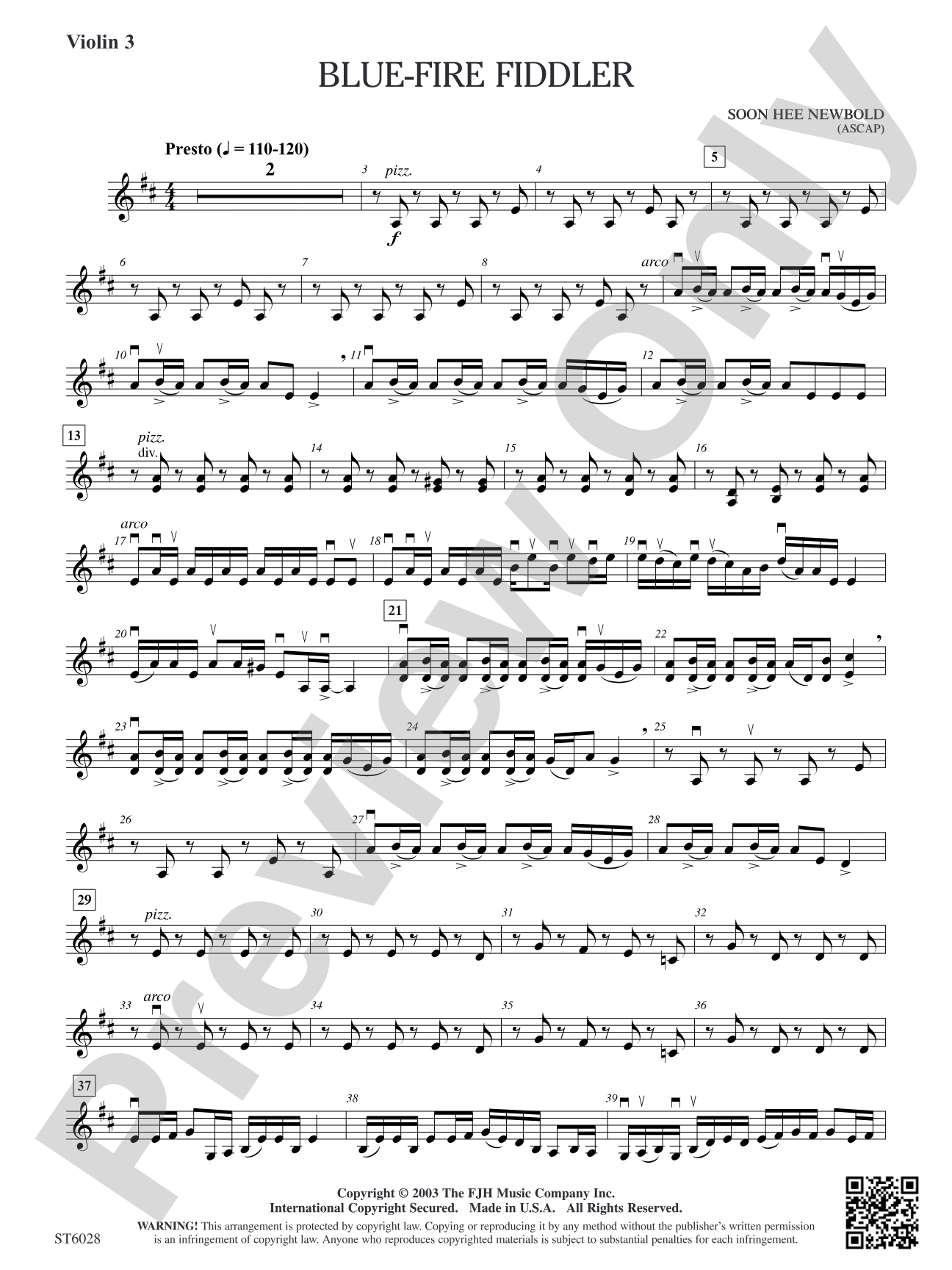 Blue-Fire Fiddler: Optional Violin 3 (Viola)