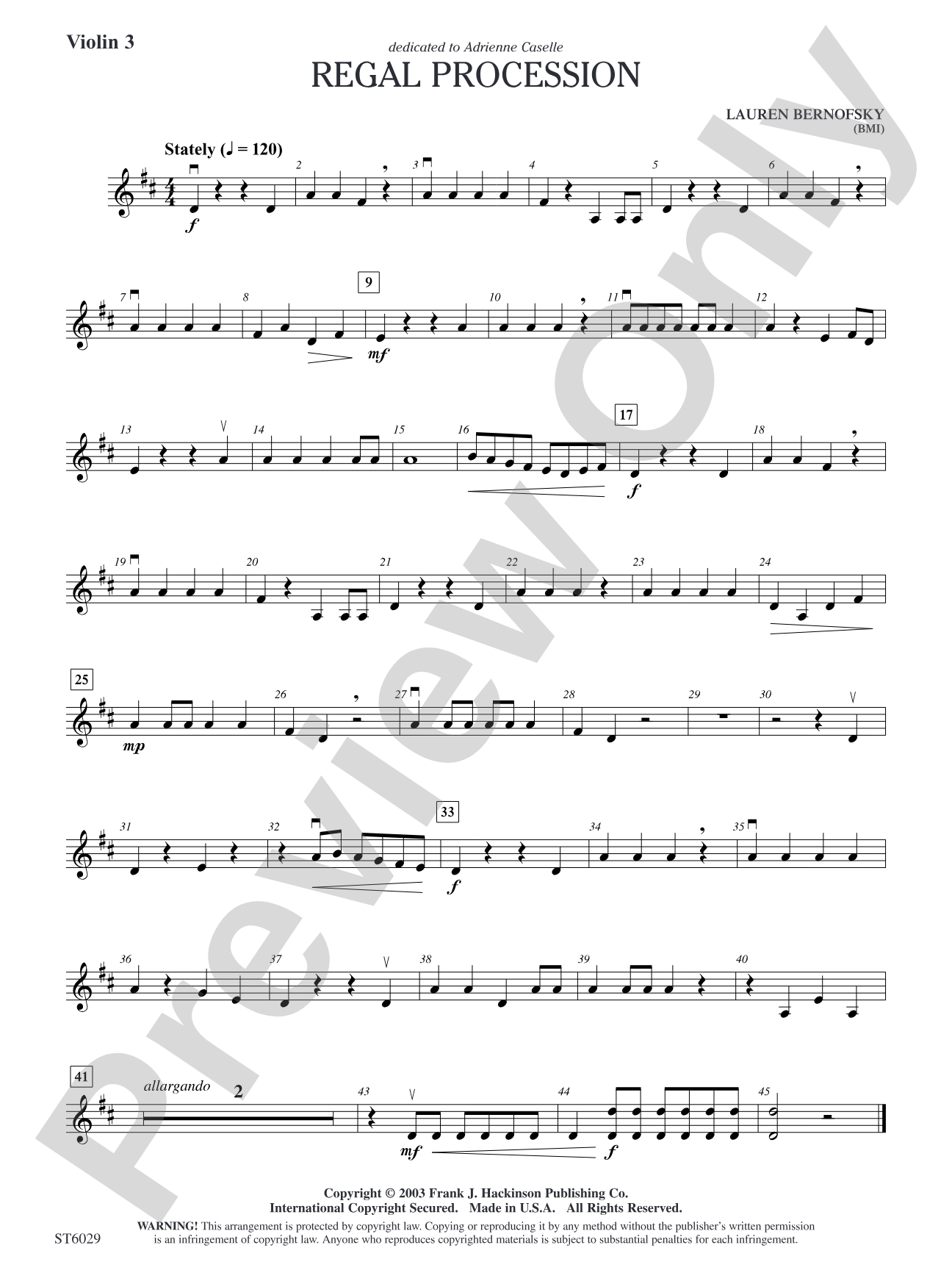 Regal Procession: Optional Violin 3