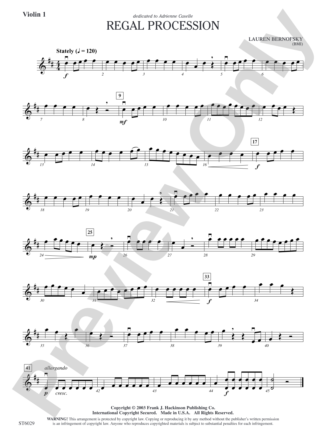 Regal Procession: Violin 1