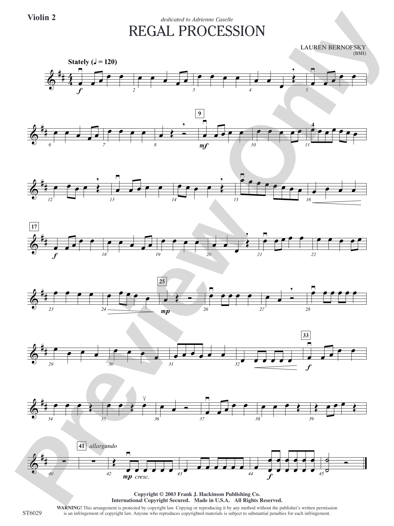 Regal Procession: Violin 2