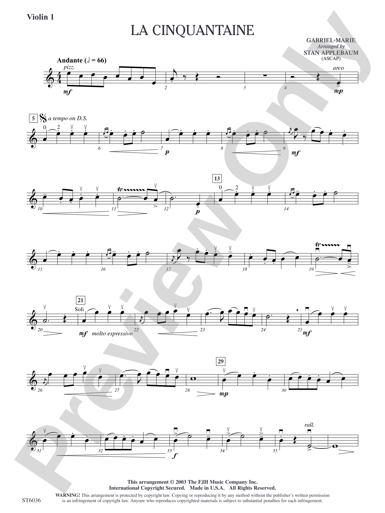 La Cinquantaine: Violin 1