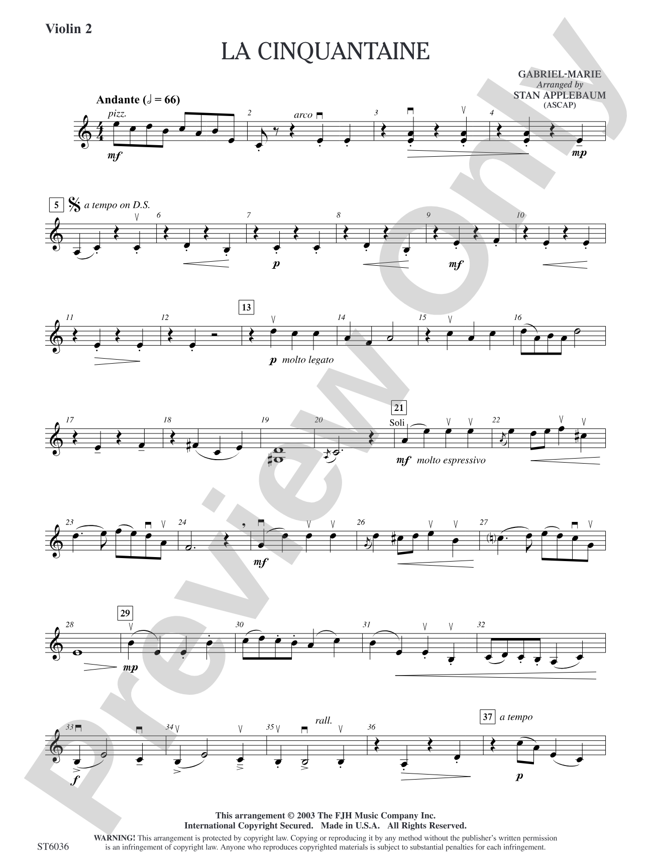 La Cinquantaine: Violin 2