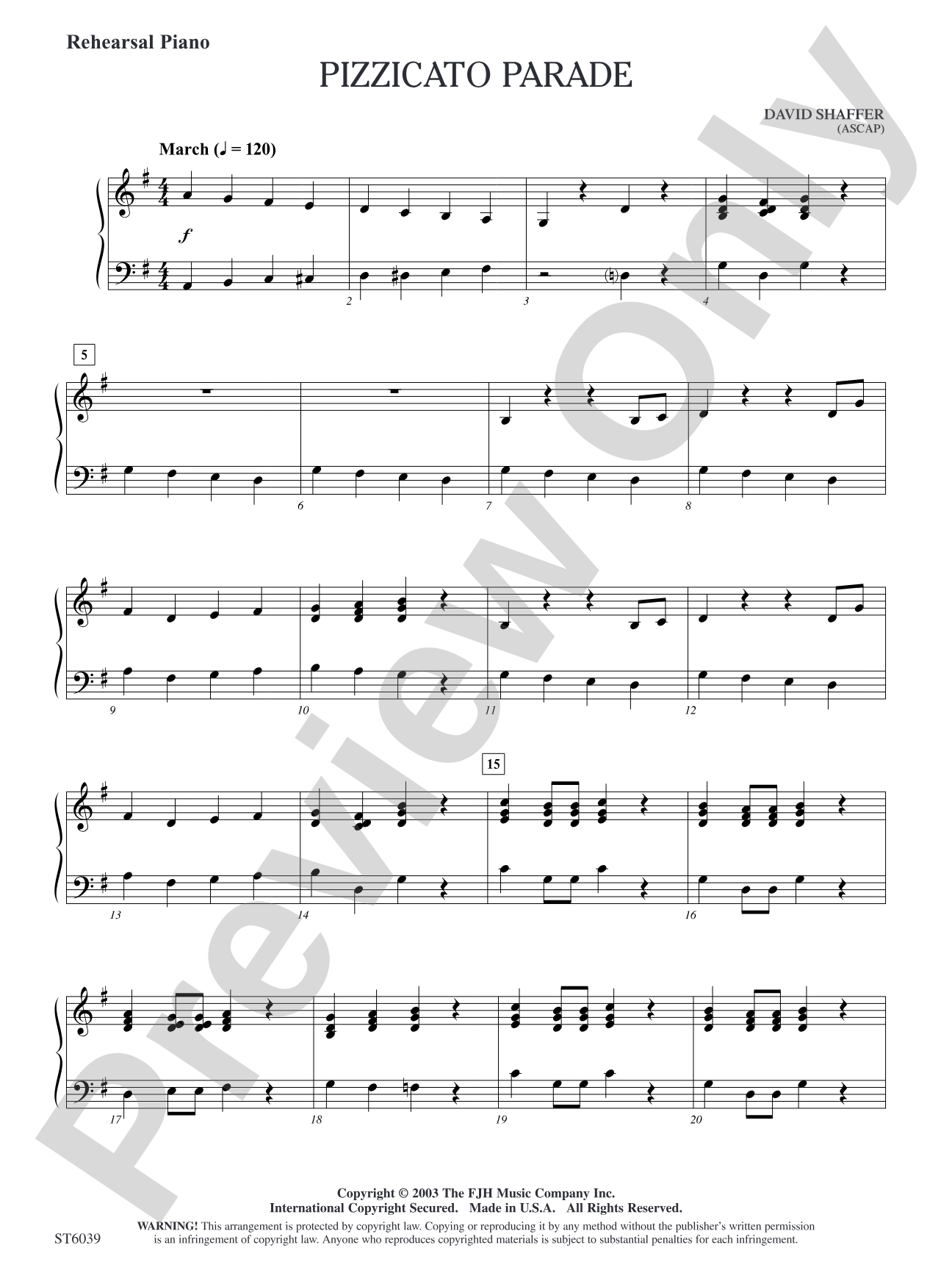 Pizzicato Parade: Rehearsal Piano
