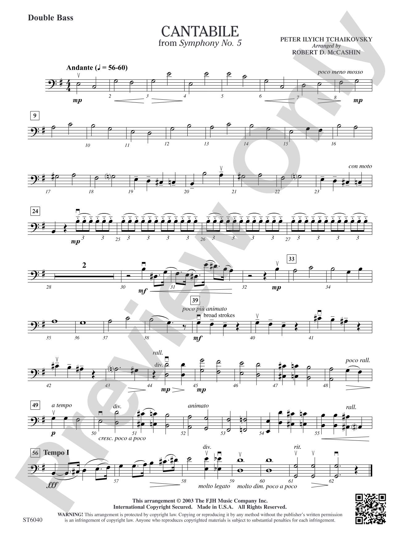 Cantabile (from Tchaikovsky's Symphony No. 5): Double Bass