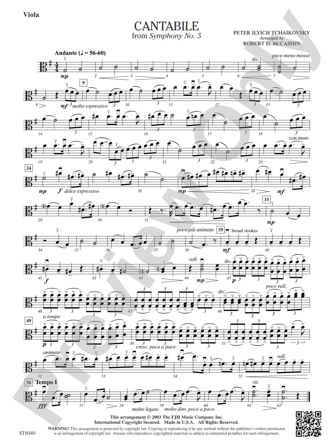 Cantabile (from Tchaikovsky's Symphony No. 5): Viola
