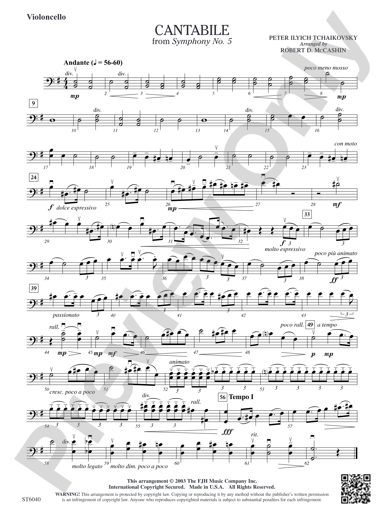 Cantabile (from Tchaikovsky's Symphony No. 5): Violoncello