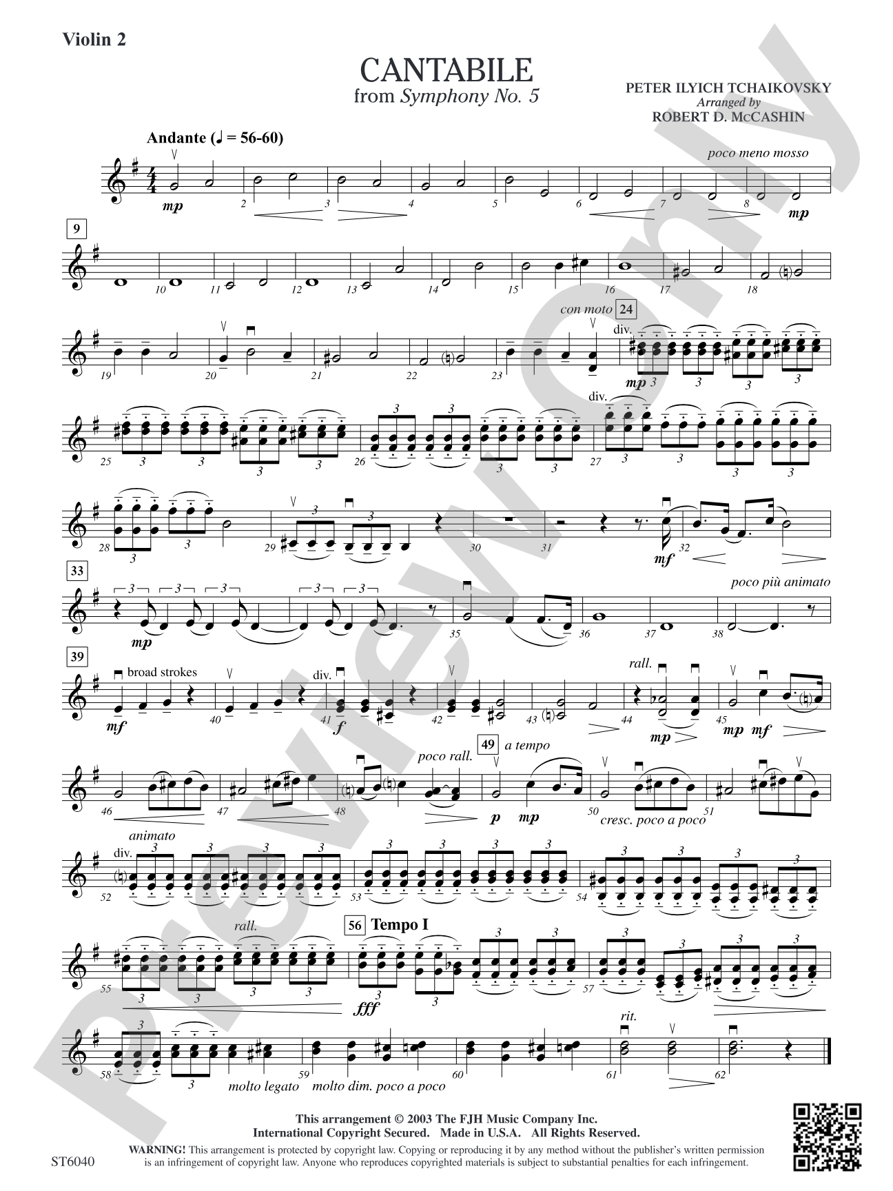 Cantabile (from Tchaikovsky's Symphony No. 5): Violin 2