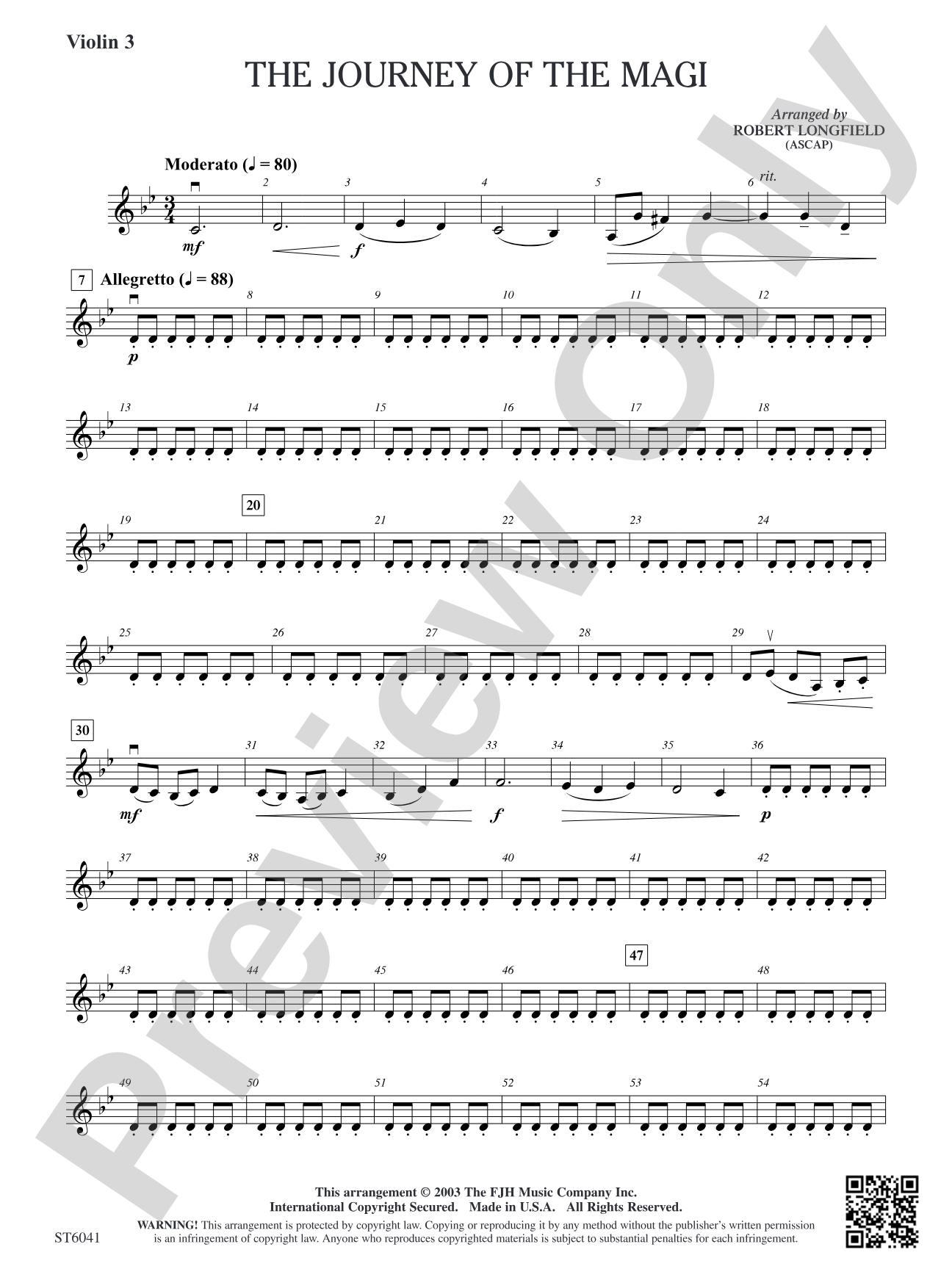 The Journey of the Magi: Optional Violin 3 (Viola)