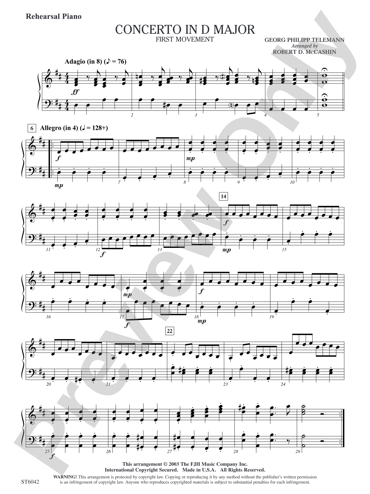 Concerto in D Major (First Movement): Rehearsal Piano