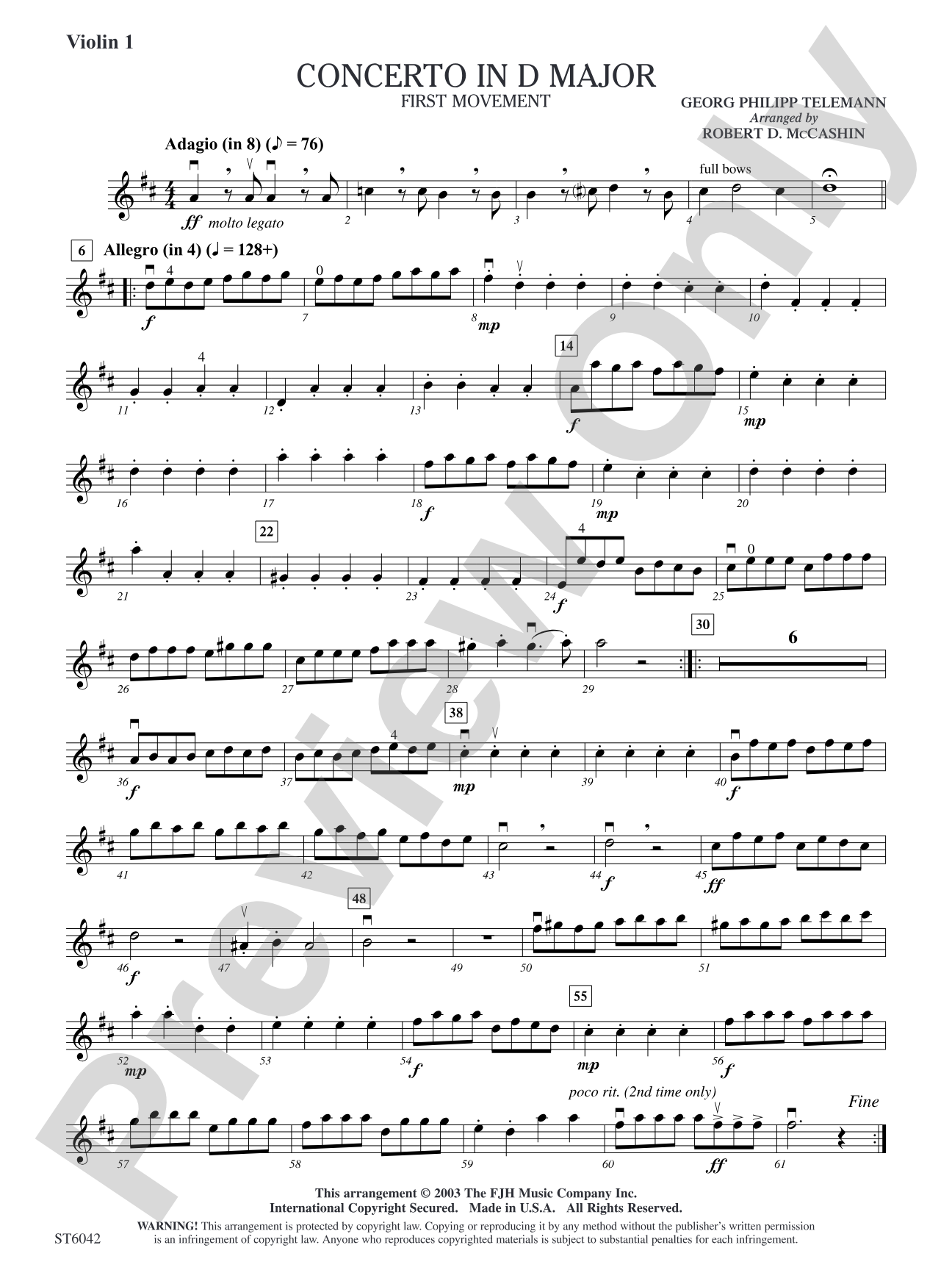 Concerto in D Major (First Movement): Violin 1
