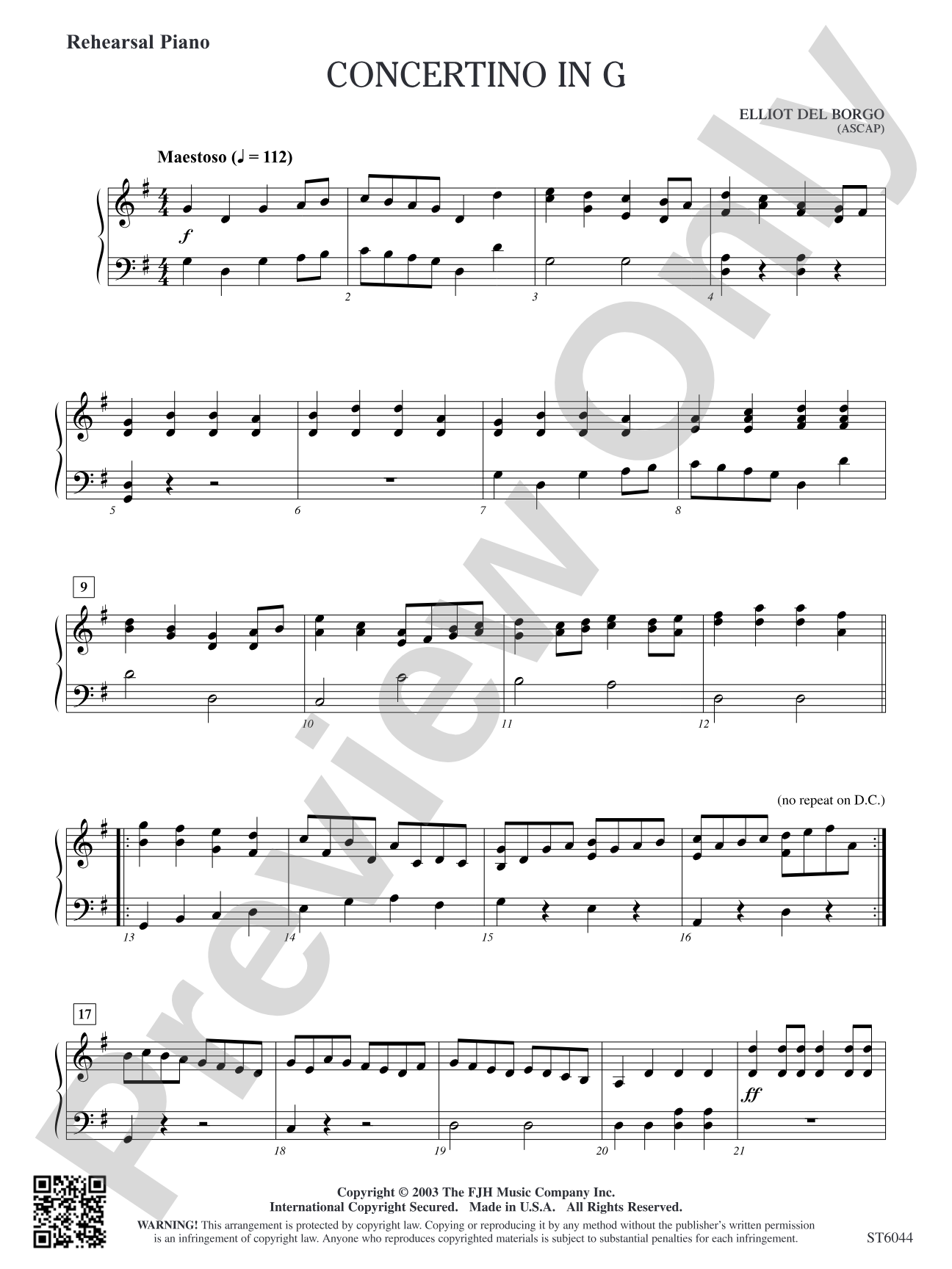 Concertino in G: Rehearsal Piano