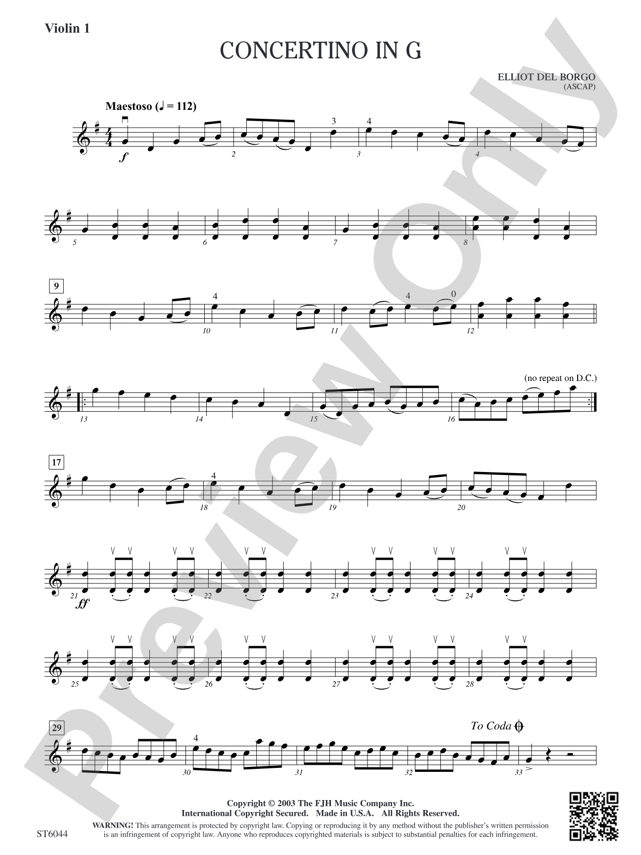 Concertino in G: Violin 1