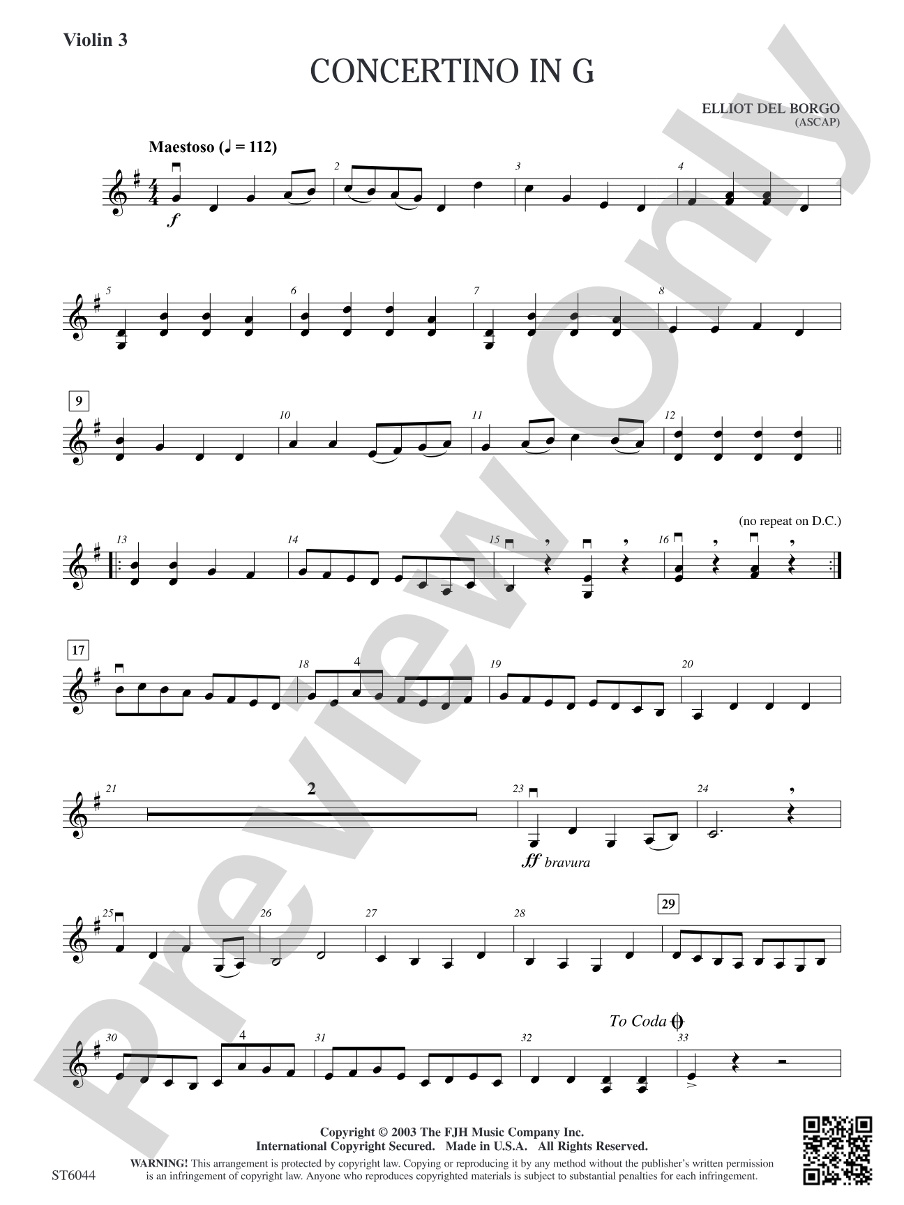 Concertino in G: Optional Violin 3 (Viola)
