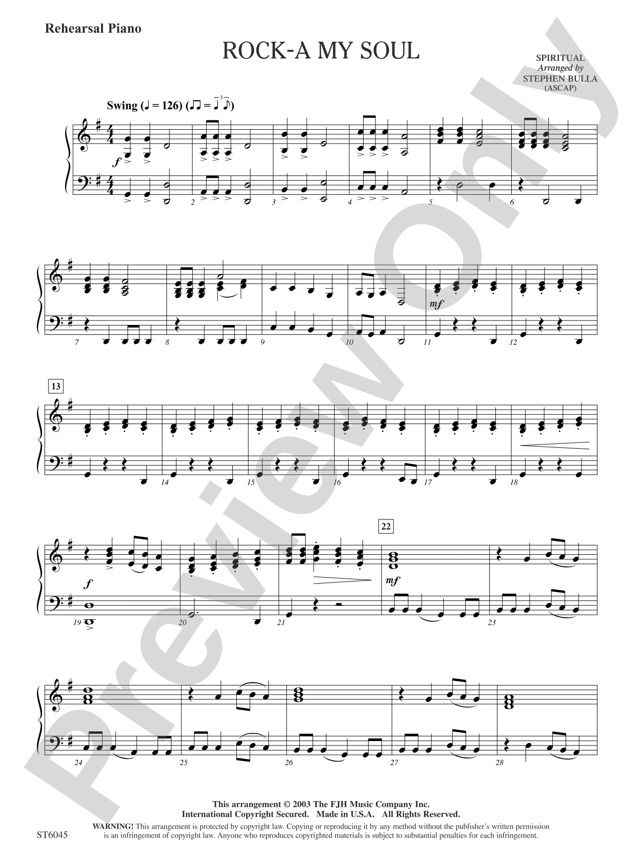 Rock-a My Soul: Rehearsal Piano