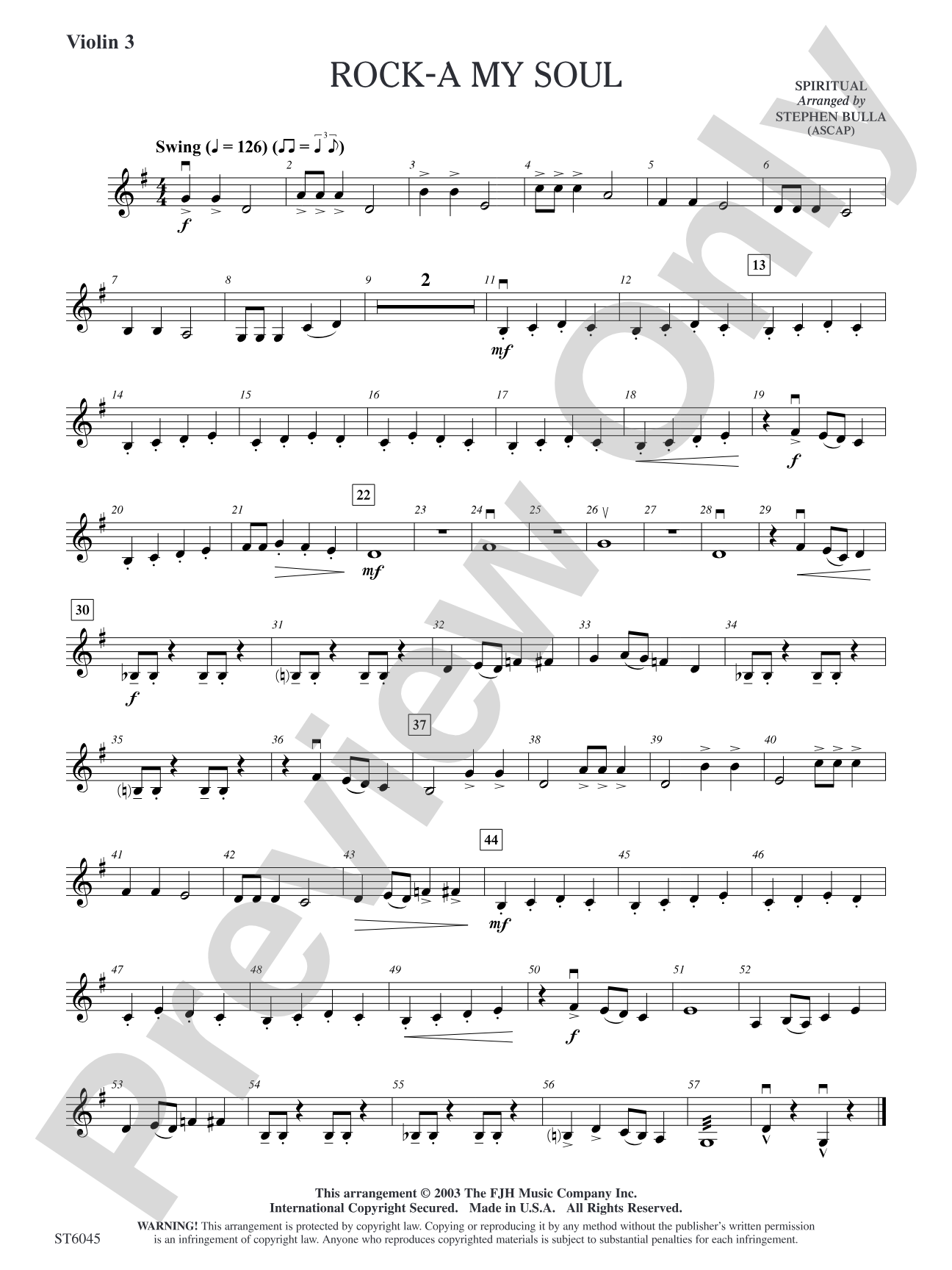 Rock-a My Soul: Optional Violin 3