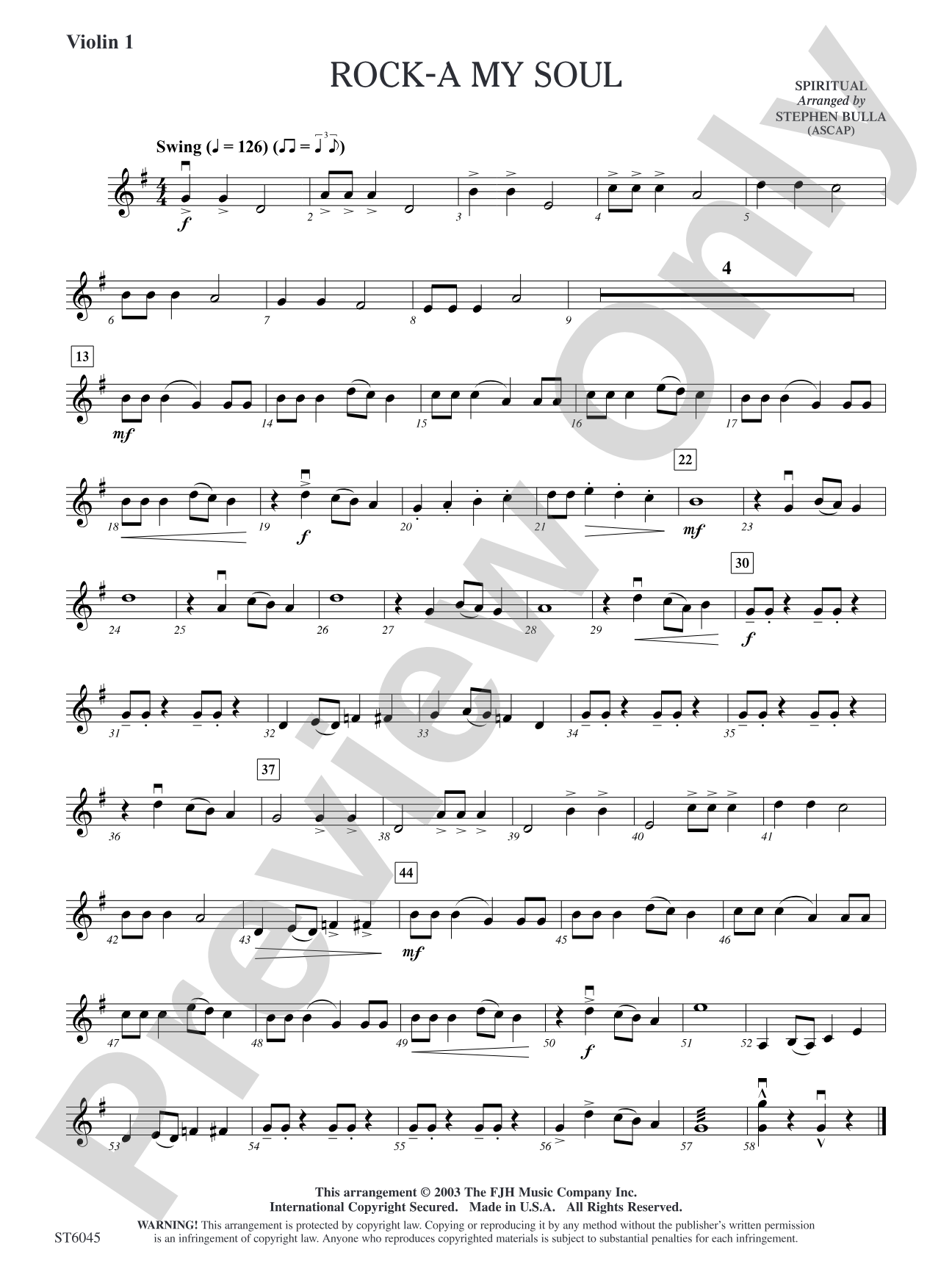Rock-a My Soul: Violin 1