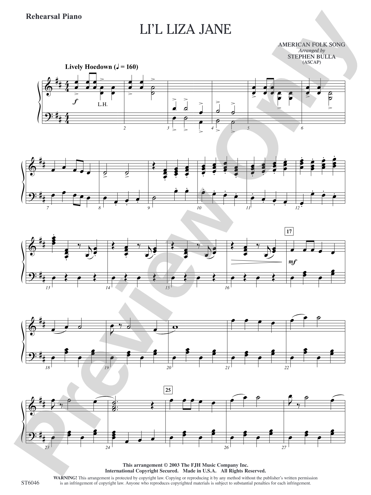 Li'l Liza Jane: Rehearsal Piano