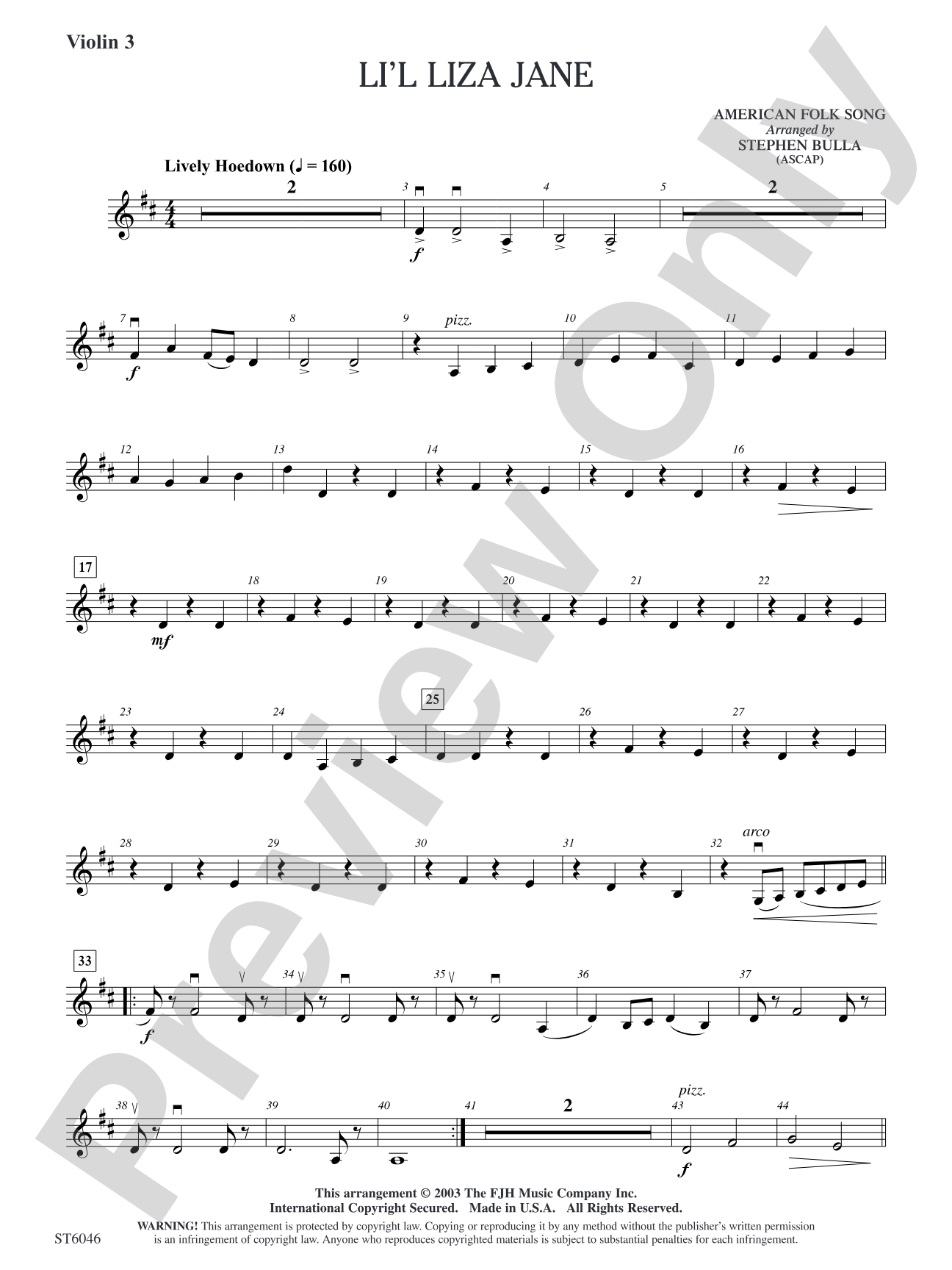 Li'l Liza Jane: Optional Violin 3