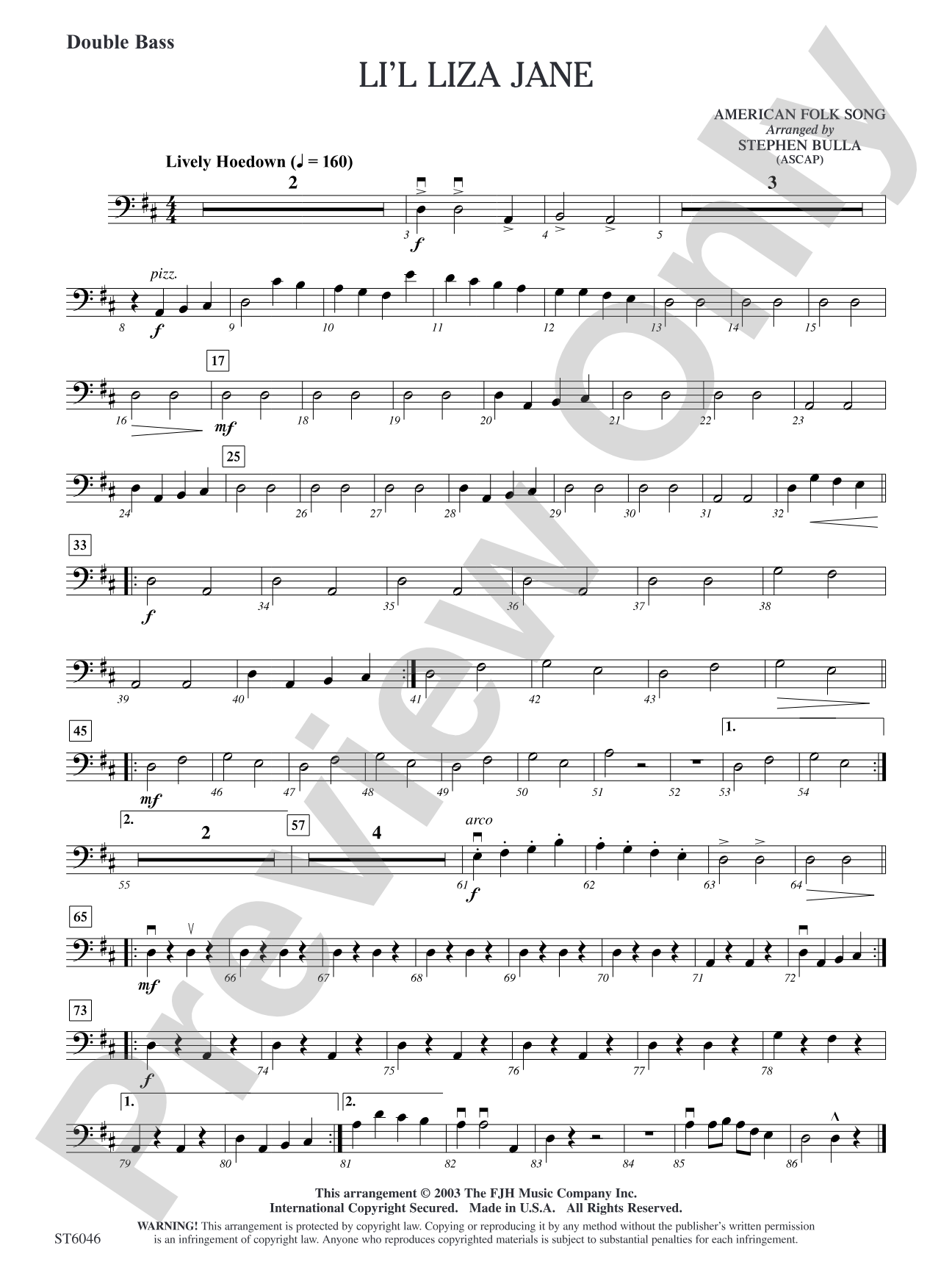 Li'l Liza Jane: Double Bass