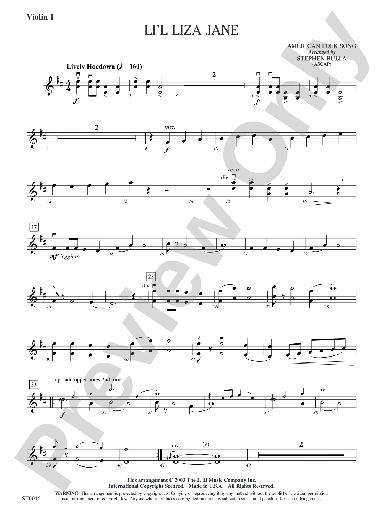 Li'l Liza Jane: Violin 1
