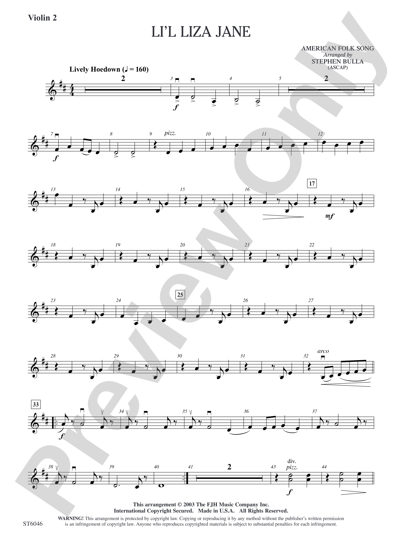 Li'l Liza Jane: Violin 2
