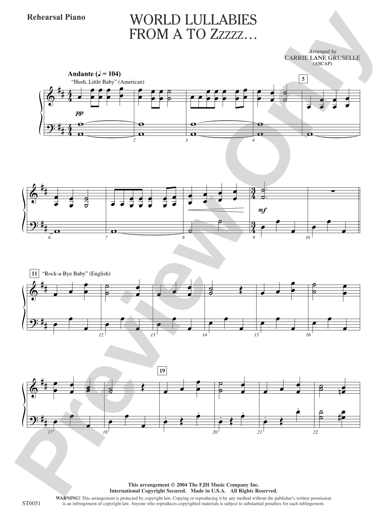World Lullabies from A to Zzzzz...: Rehearsal Piano
