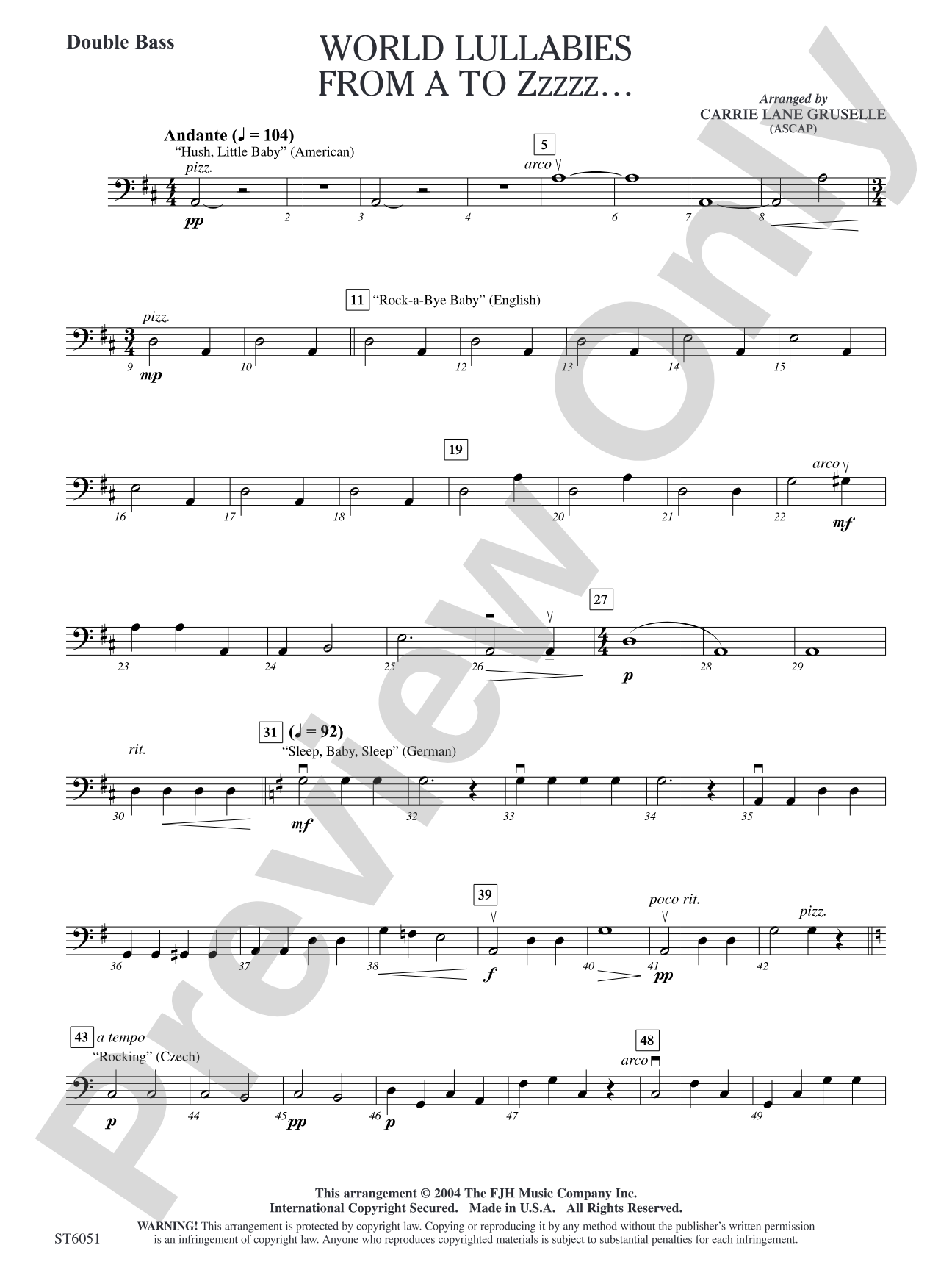 World Lullabies from A to Zzzzz...: Double Bass