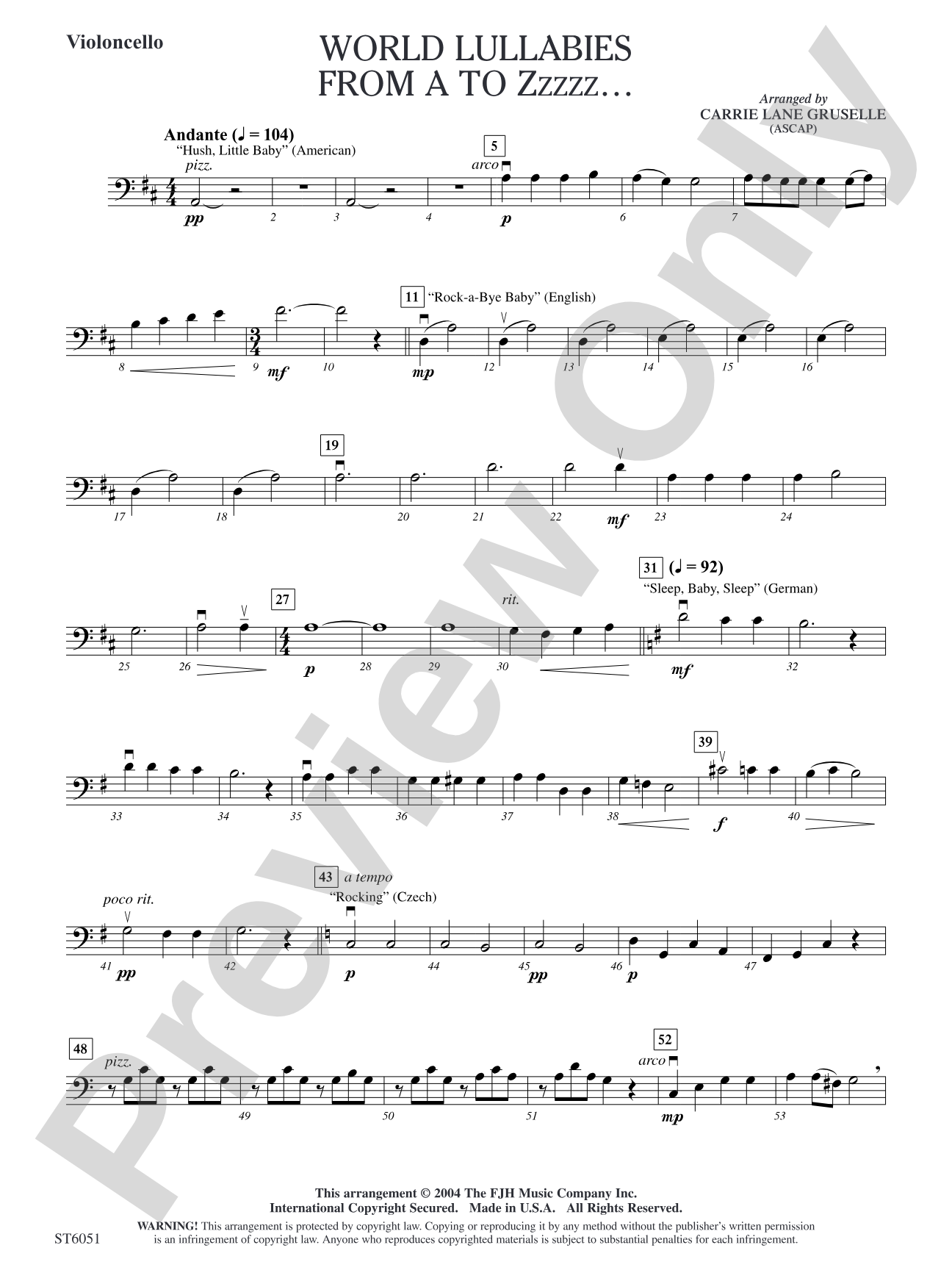 World Lullabies from A to Zzzzz...: Violoncello