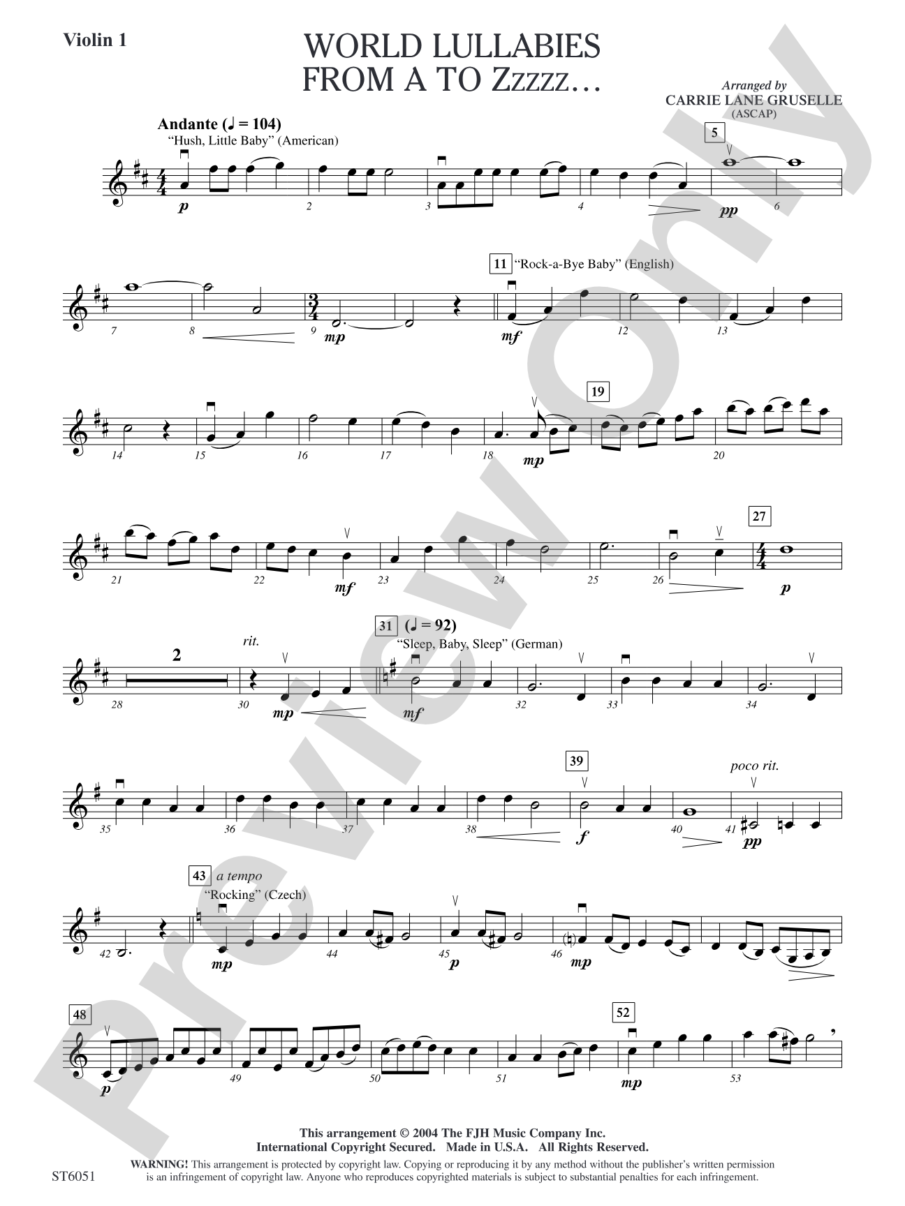 World Lullabies from A to Zzzzz...: Violin 1
