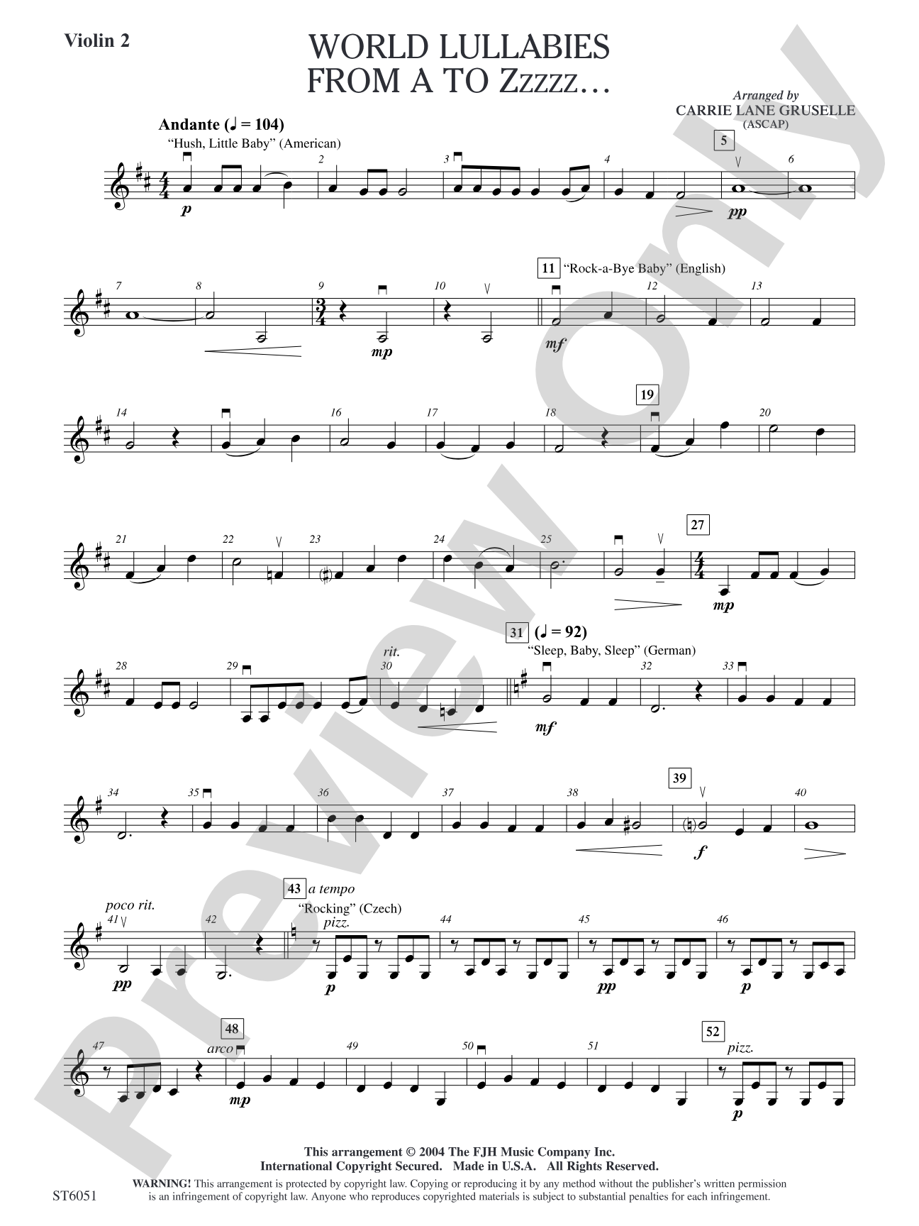 World Lullabies from A to Zzzzz...: Violin 2
