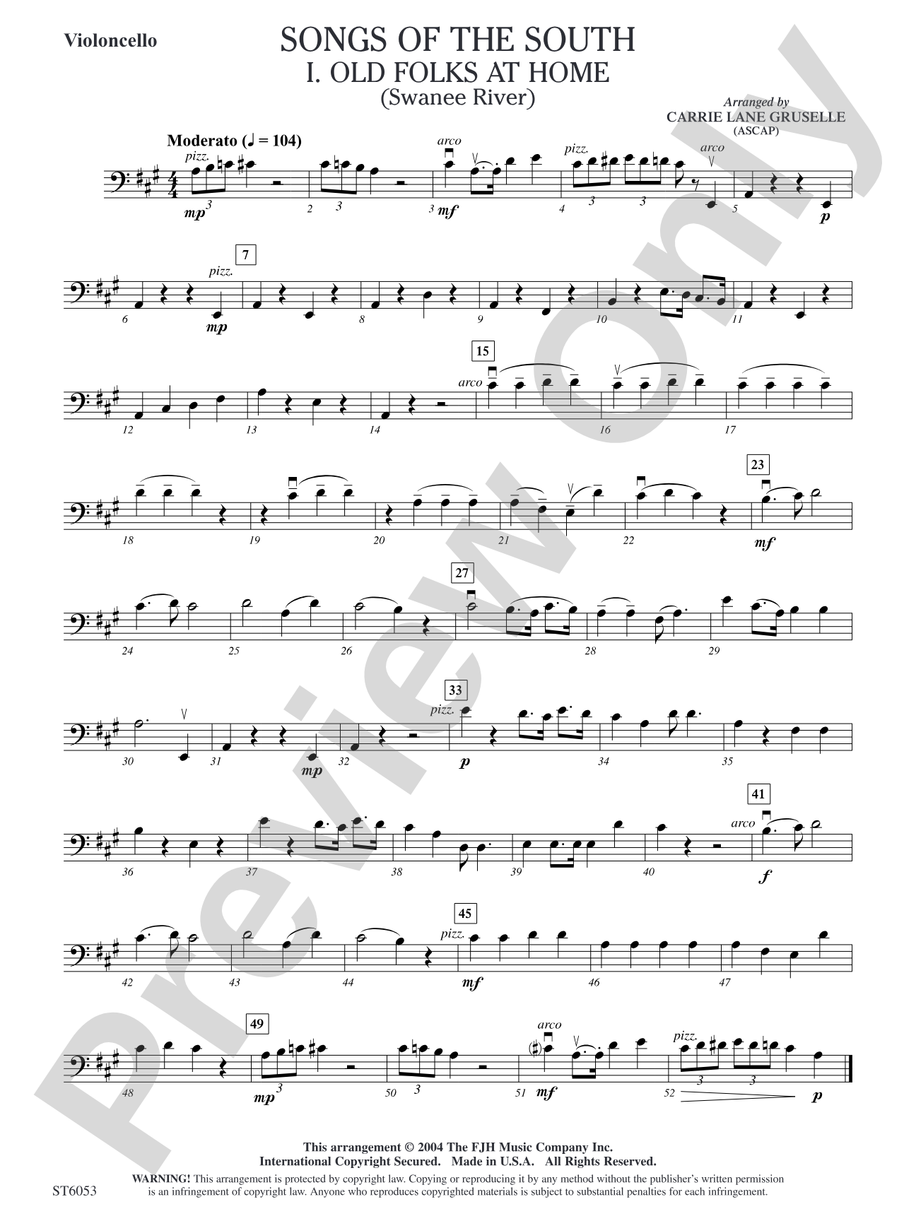 Songs of the South: Violoncello